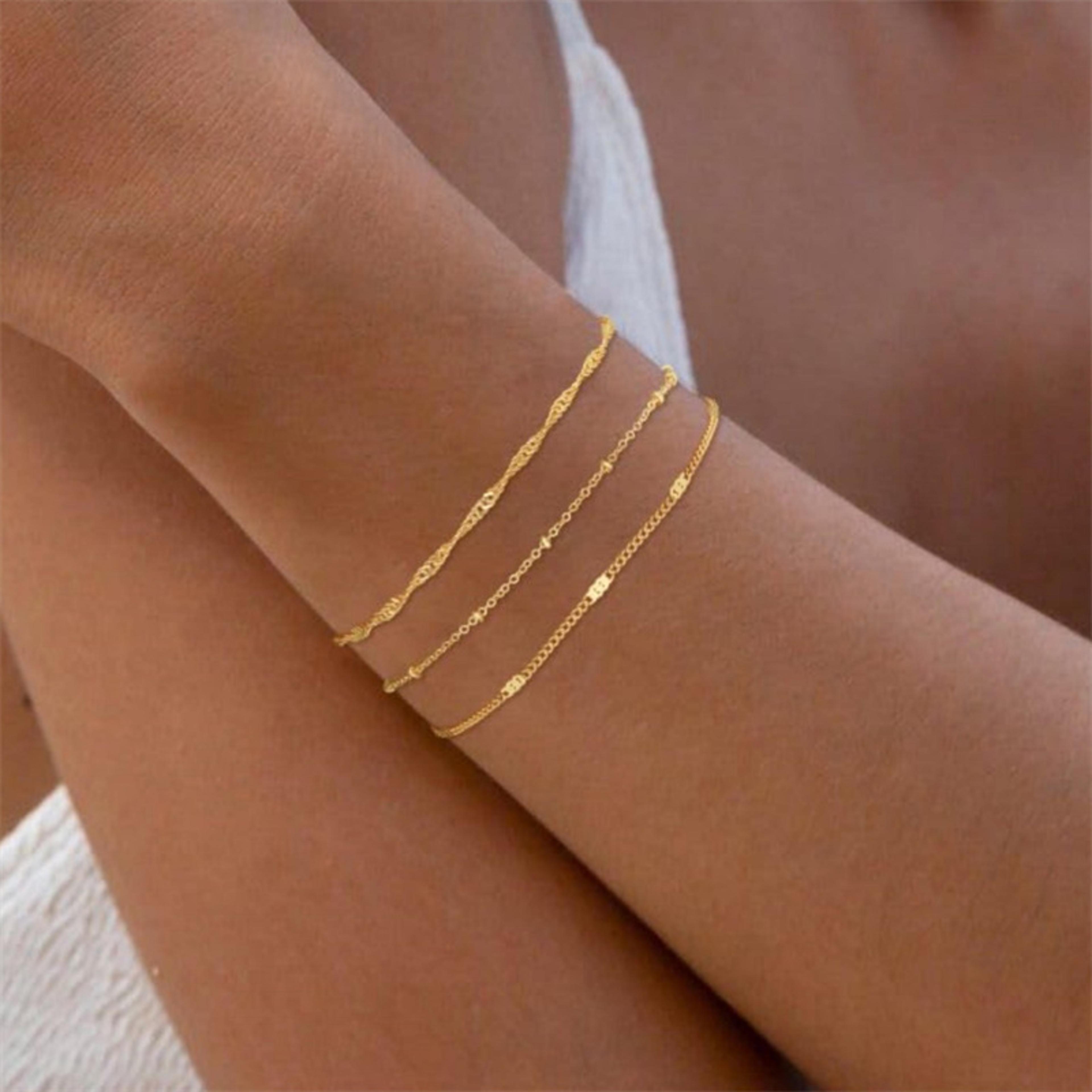 Dainty Gold Layered Snake Chain Bracelets For Women Heart Charm Jewelry Gift 3