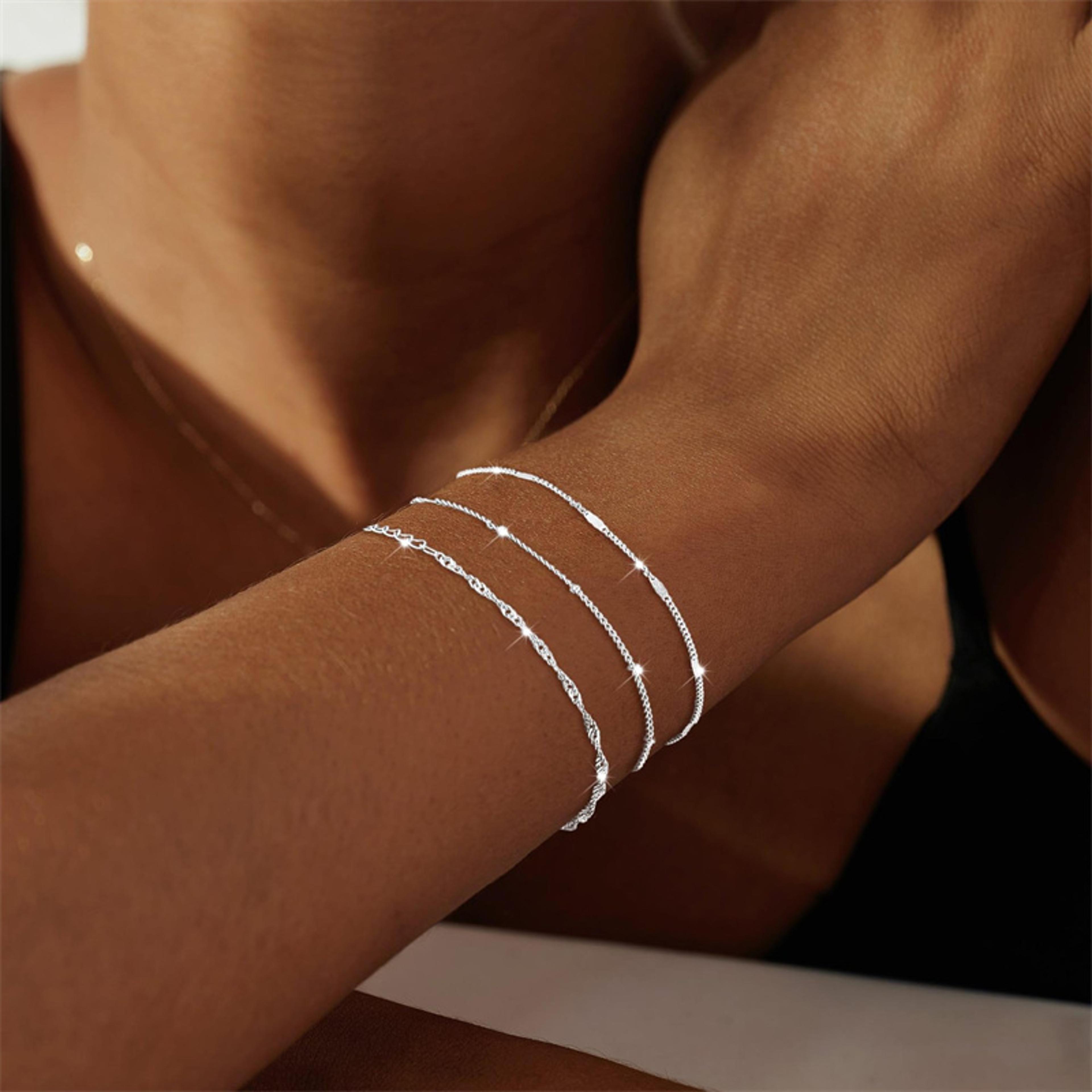 Dainty Gold Layered Snake Chain Bracelets For Women Heart Charm Jewelry Gift 4
