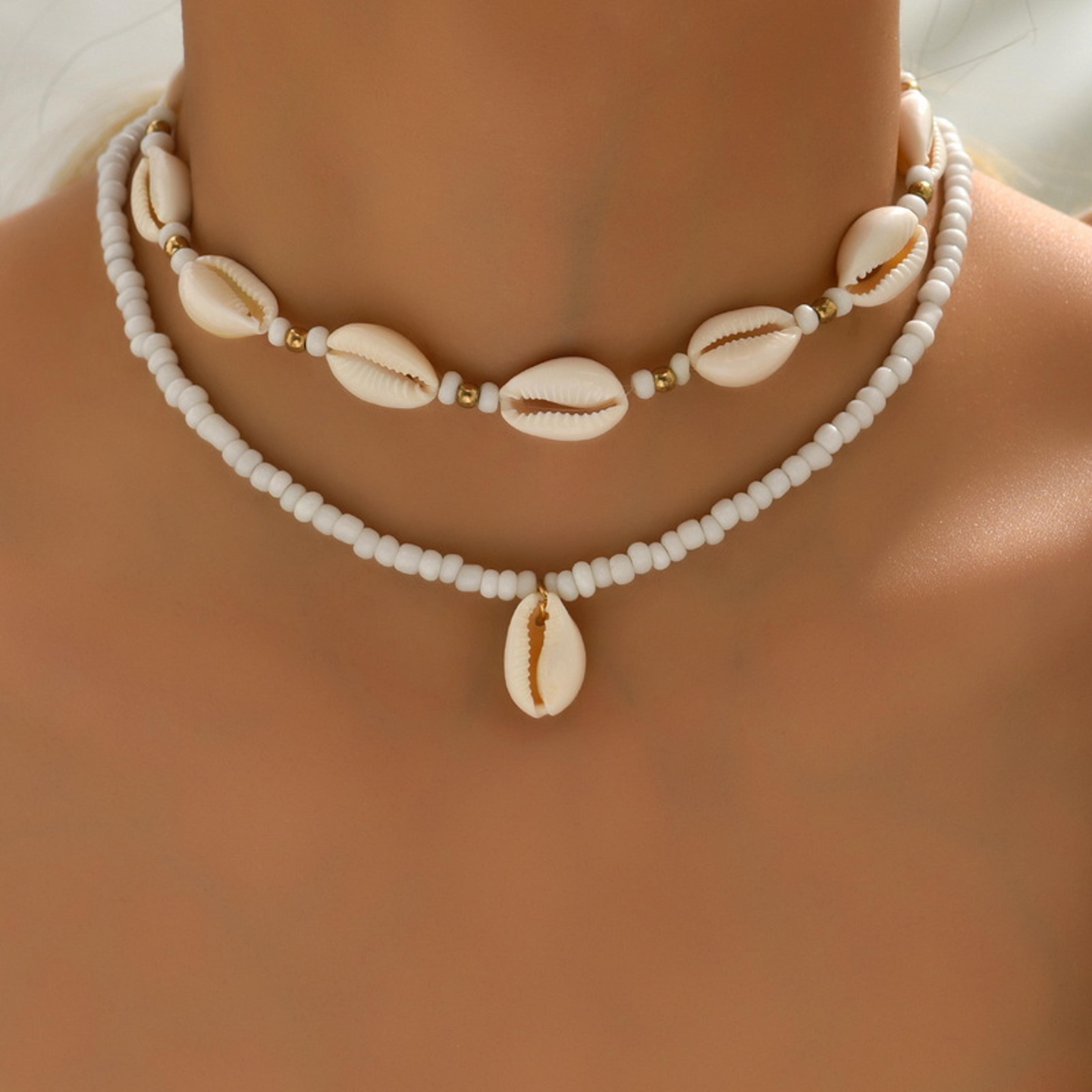Double Layer Seashell Choker Necklace Natural Boho Beach Jewelry For Women 6