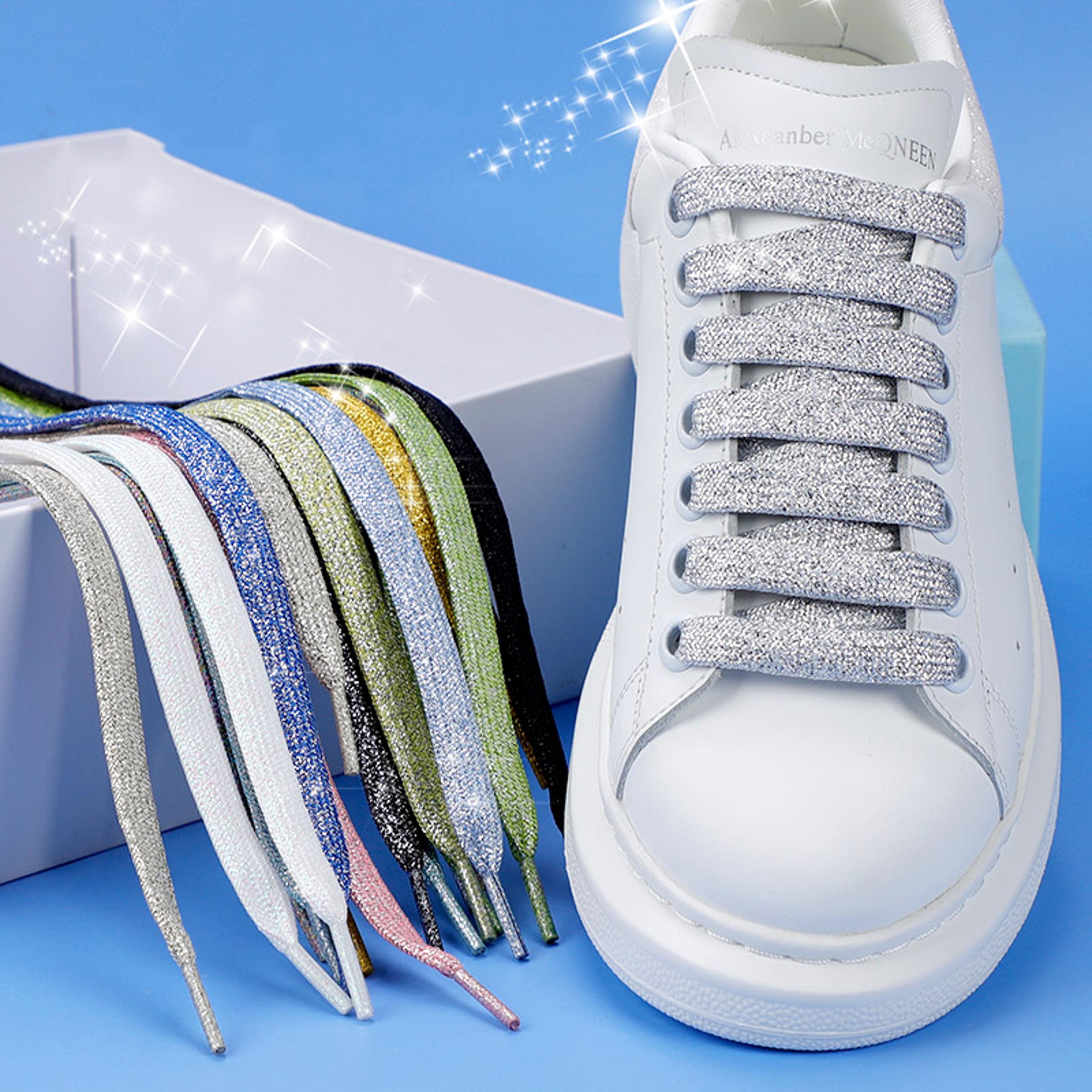 sparklestep glitter shoelaces colorful metallic flat shoe laces for sneakers and boots