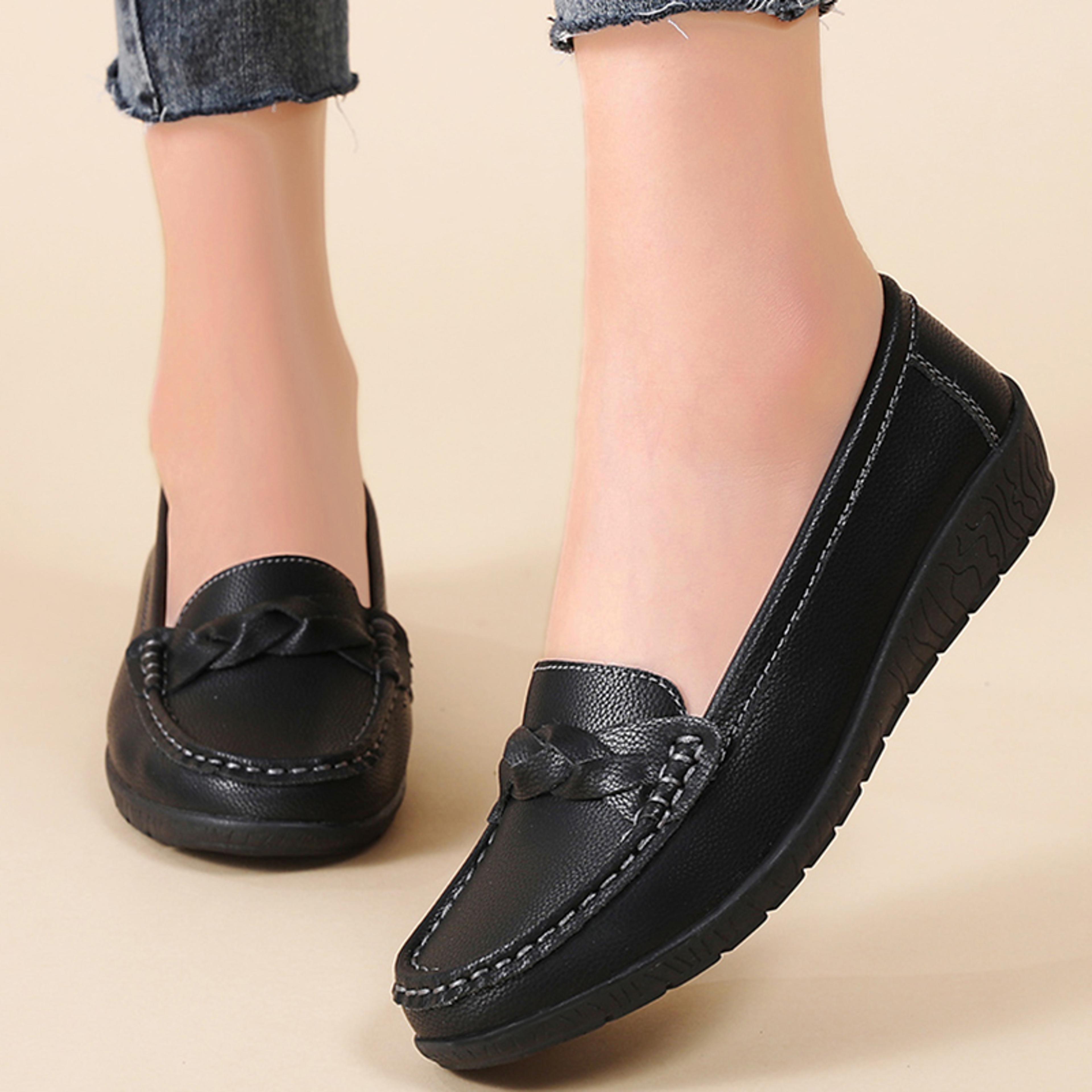 comfort wedge leather slip on shoes for women with supportive sole