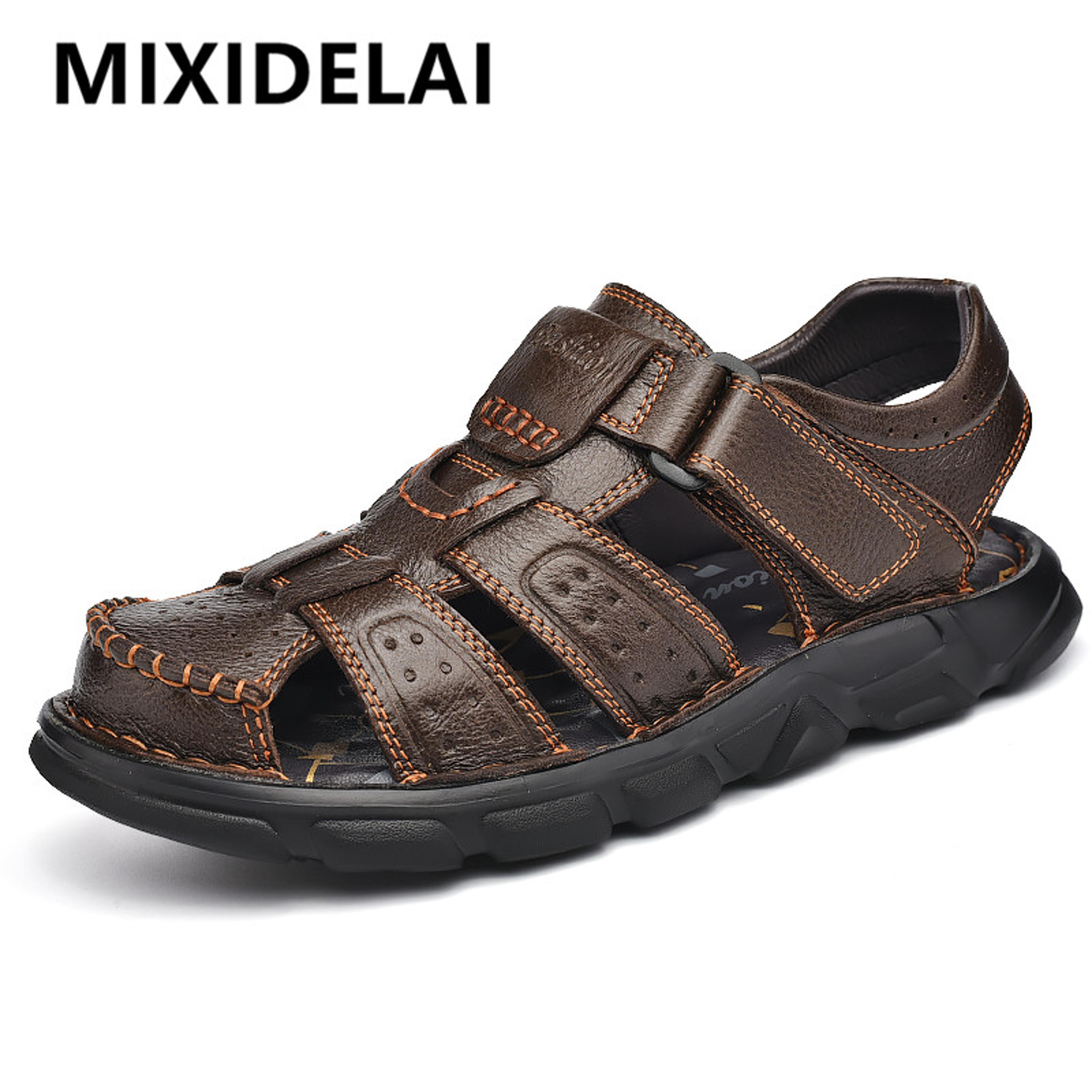 mens genuine leather sandals breathable casual walking shoes for summer