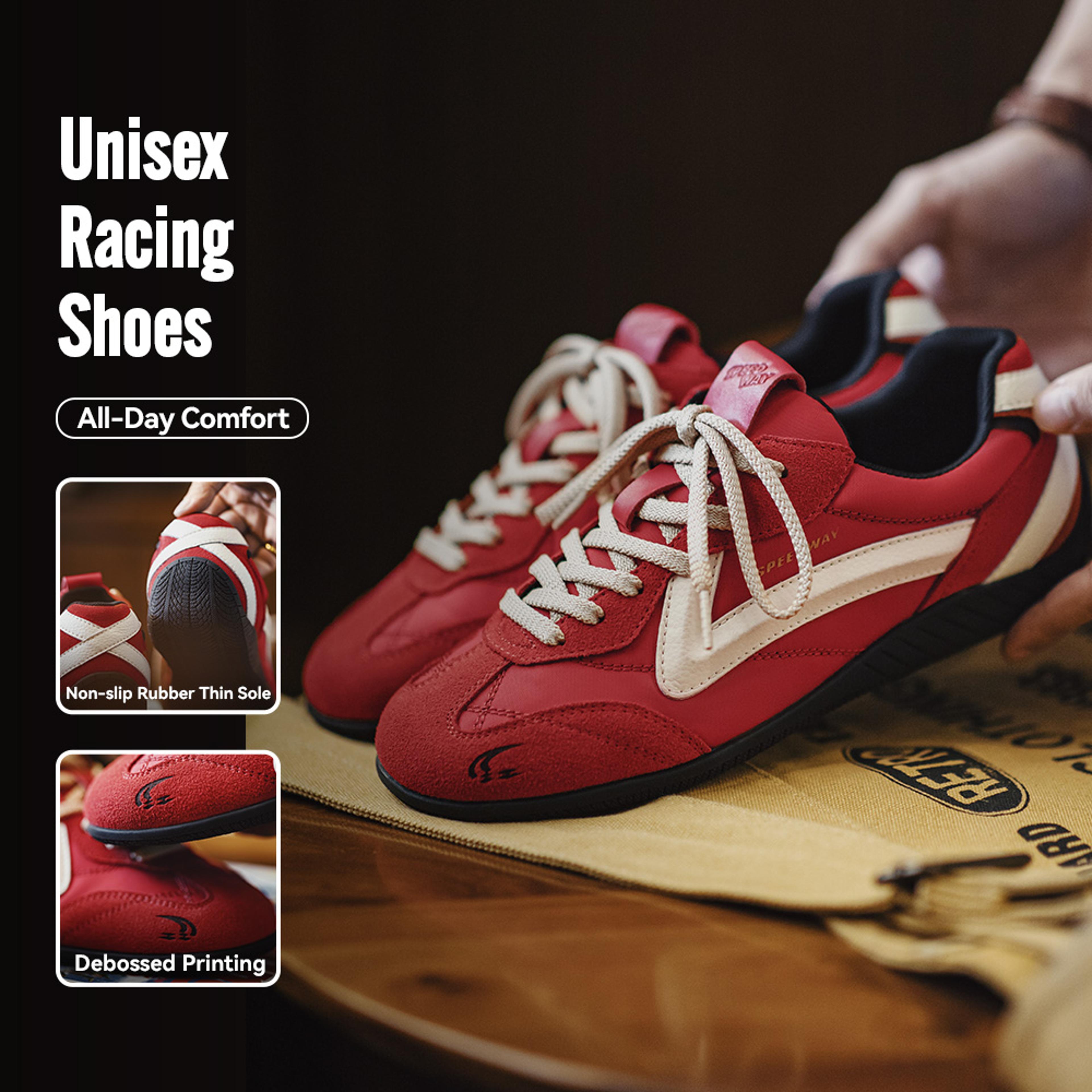 vintage red racing sneakers breathable retro trainers for men and women