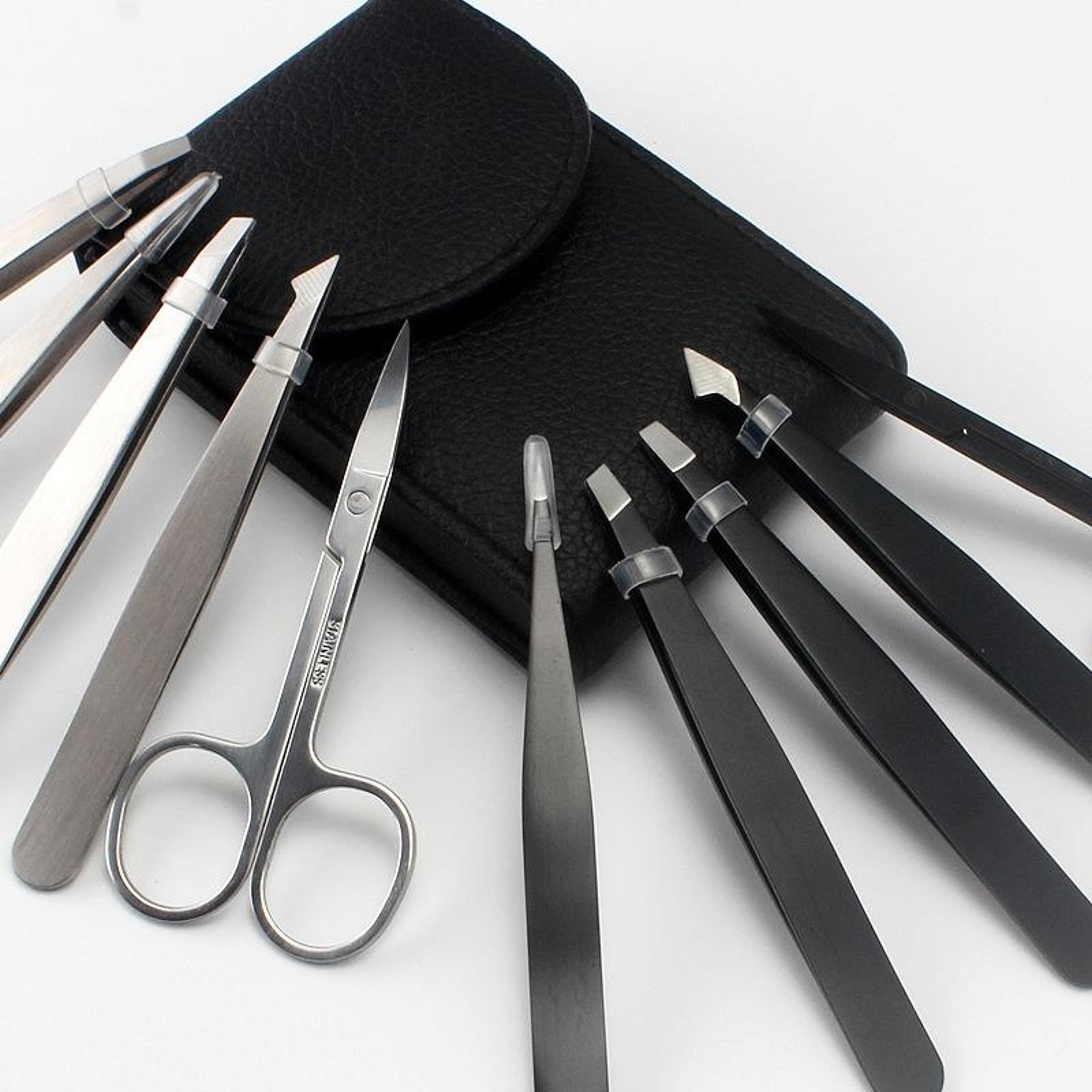 precision eyebrow tweezers set professional grooming kit with travel case