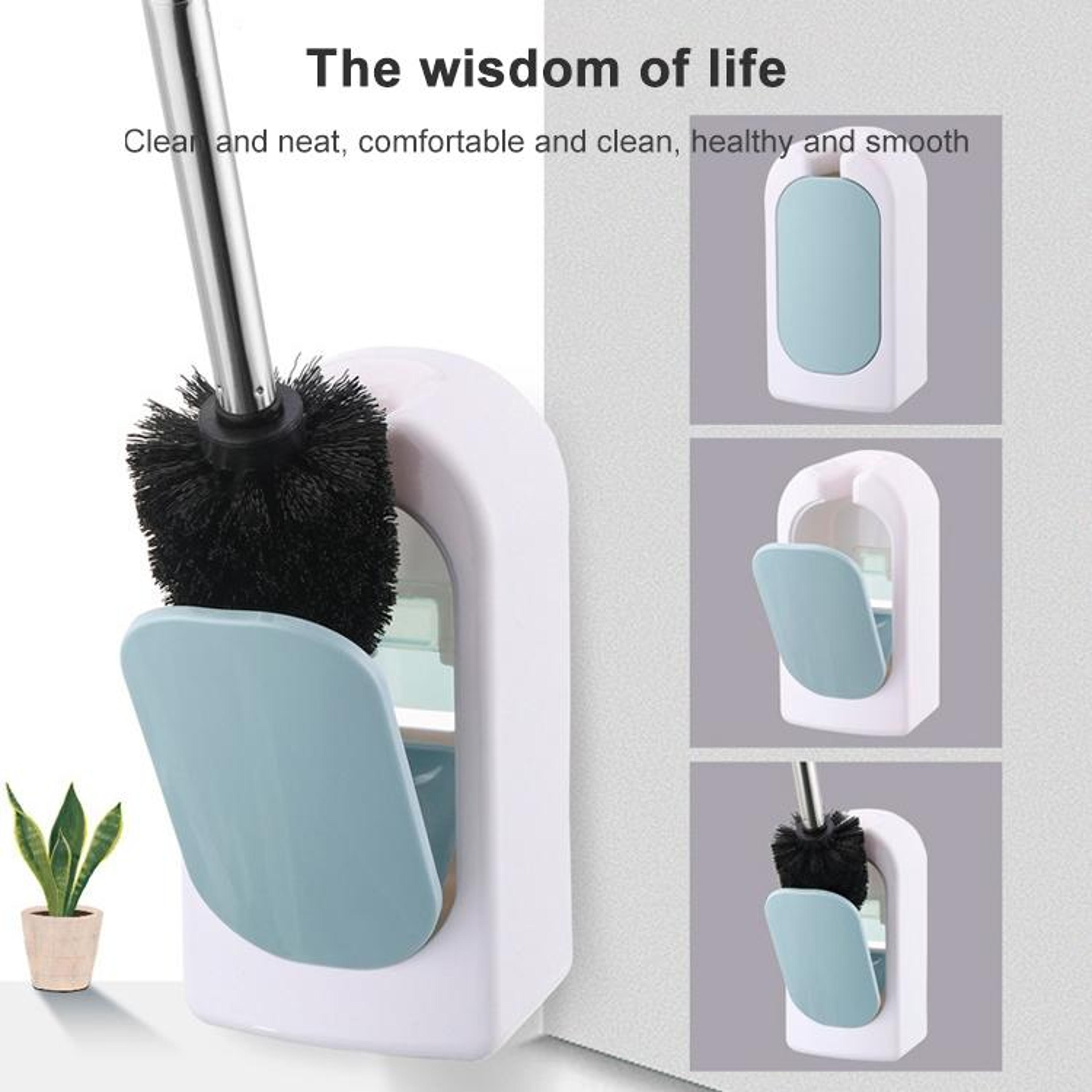 Wall Mounted Toilet Brush Set With Long Handle Soft Bristles  Hygienic Holder 8