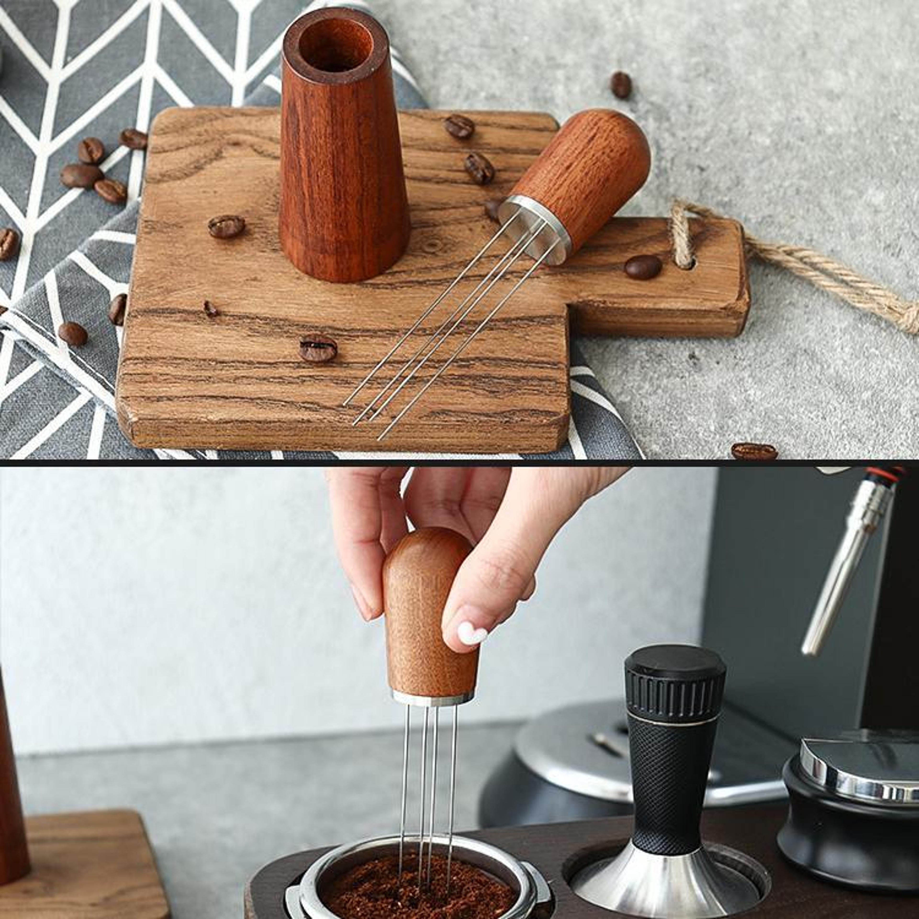 Espresso Distribution Tool With Wooden Stand Stainless Steel Coffee Needle Stirrer 1