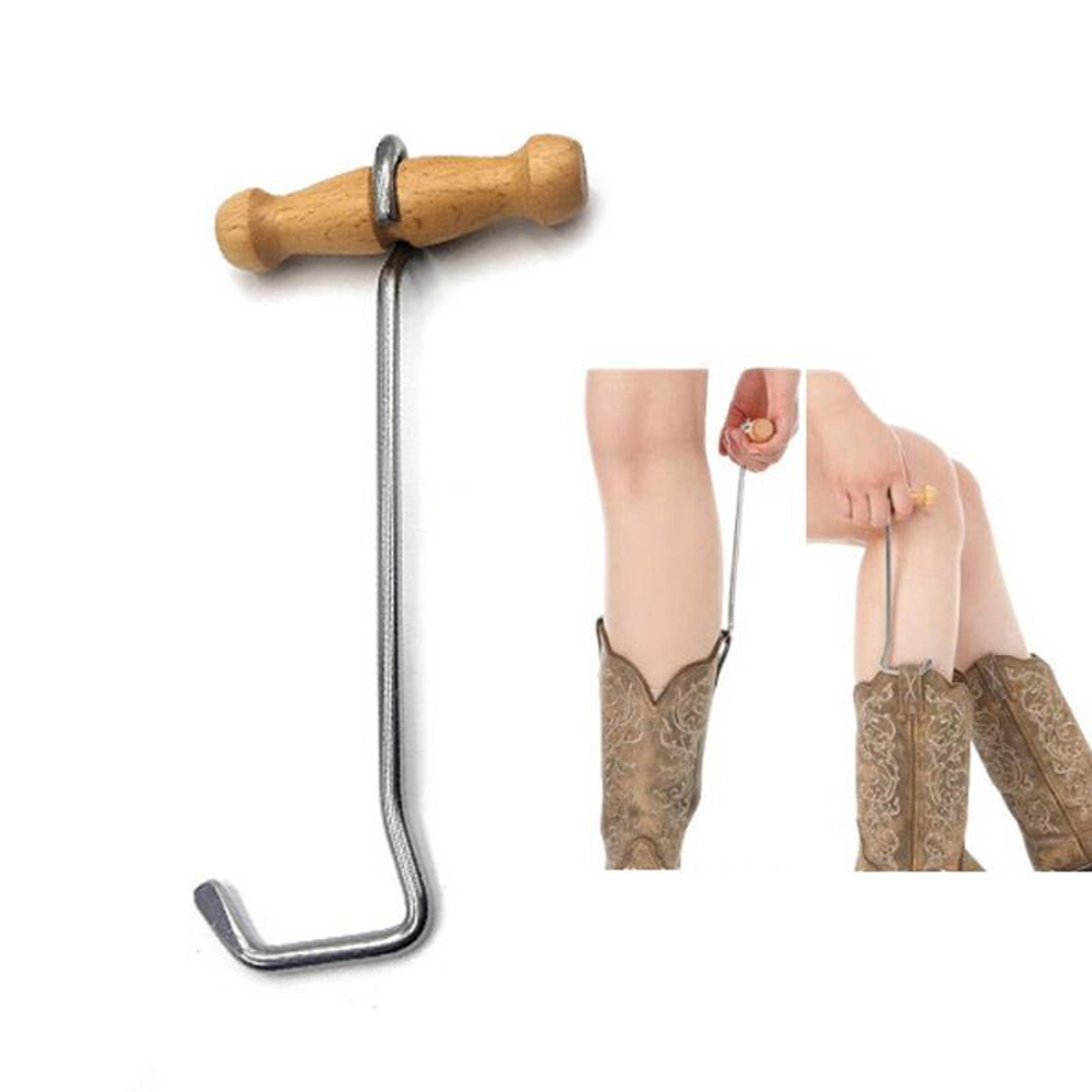 Wood Handle Boot Puller Hook  Long Shoe Horn For Cowboy Boots 5