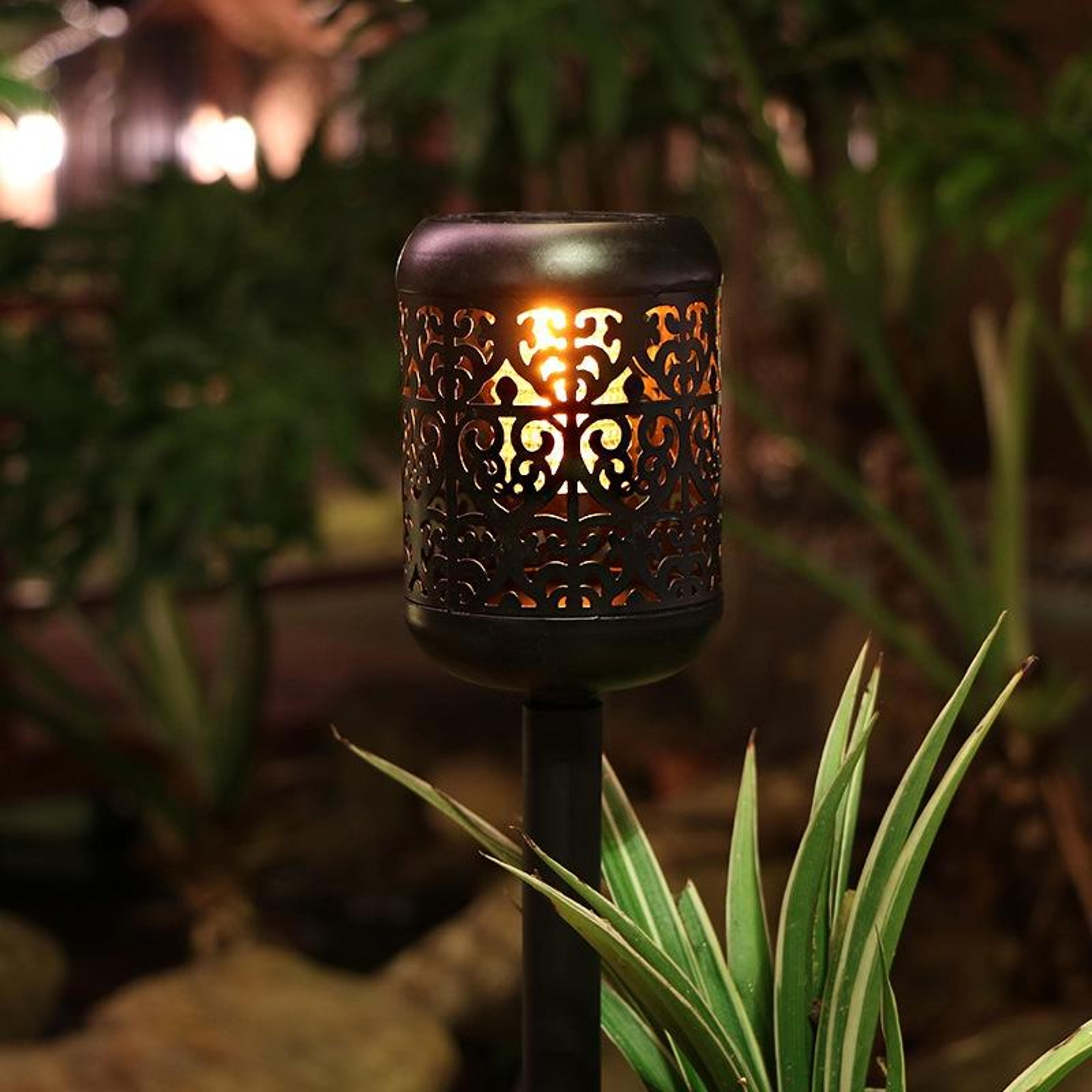 solar lotus branch garden lights with flickering flame effect for outdoor pathway decor