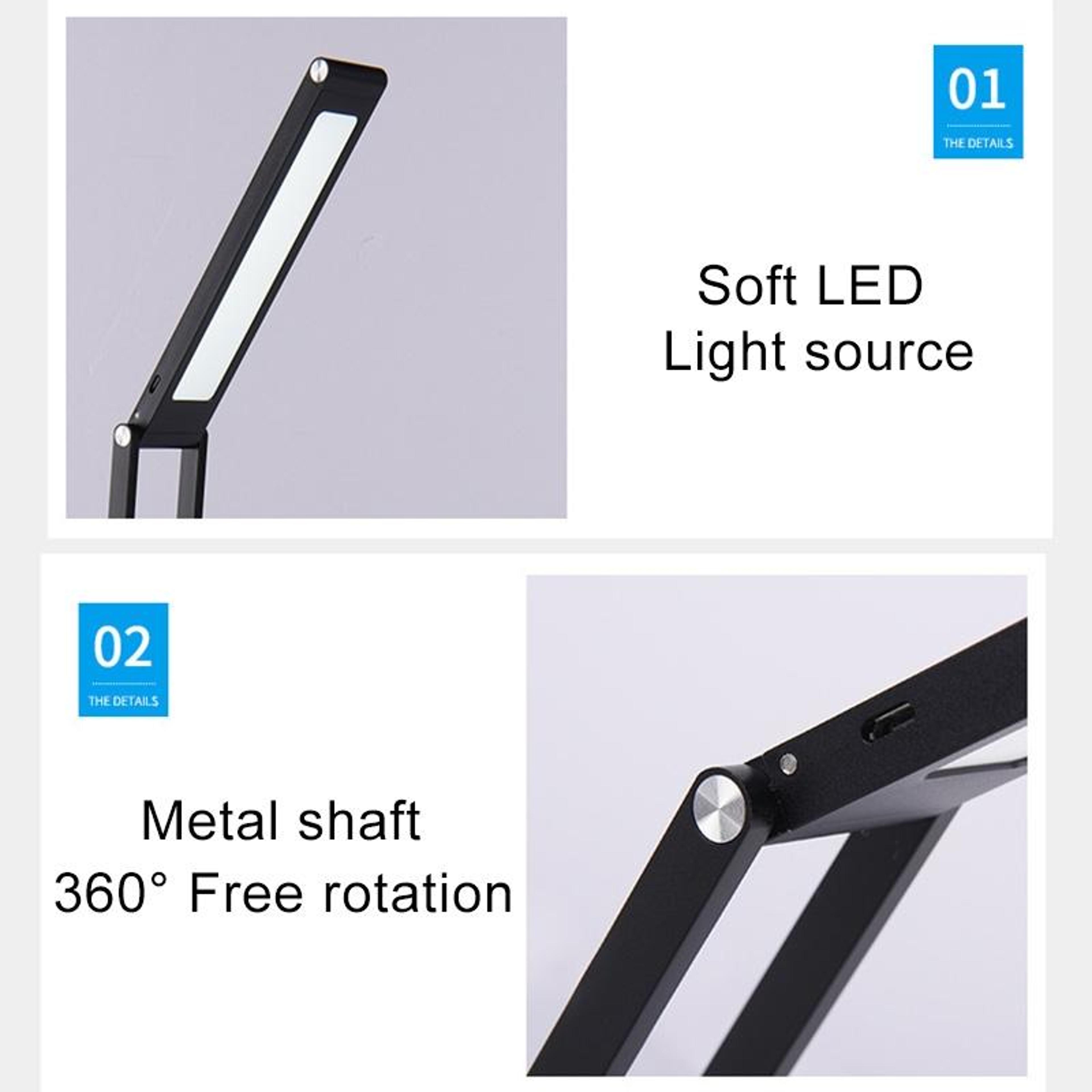 FoldLite USB Rechargeable LED Desk Lamp With Eye Protection And Stepless Dimming 6