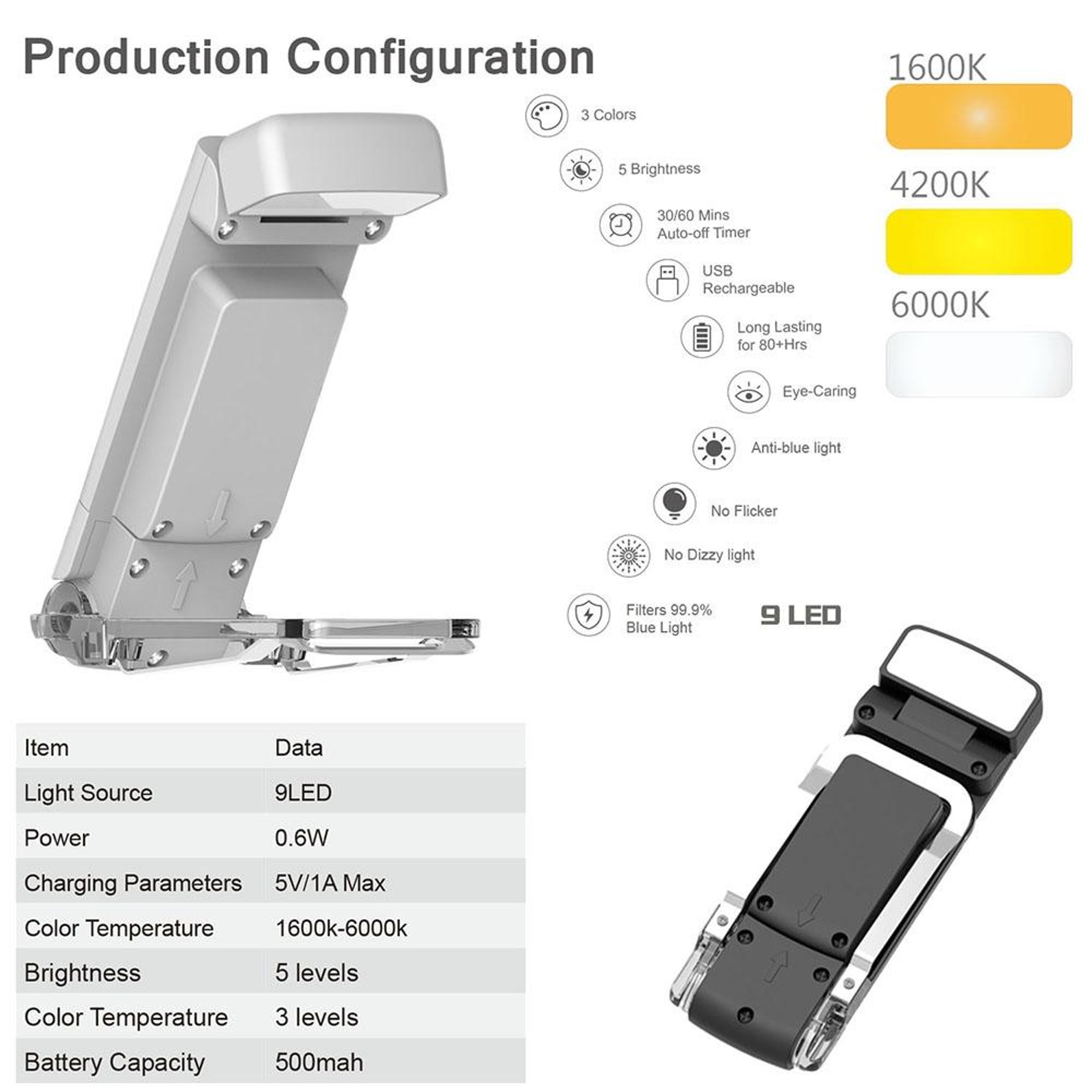 USB Rechargeable Clip On Reading Light With 3 Color Modes  Eye Protection 8