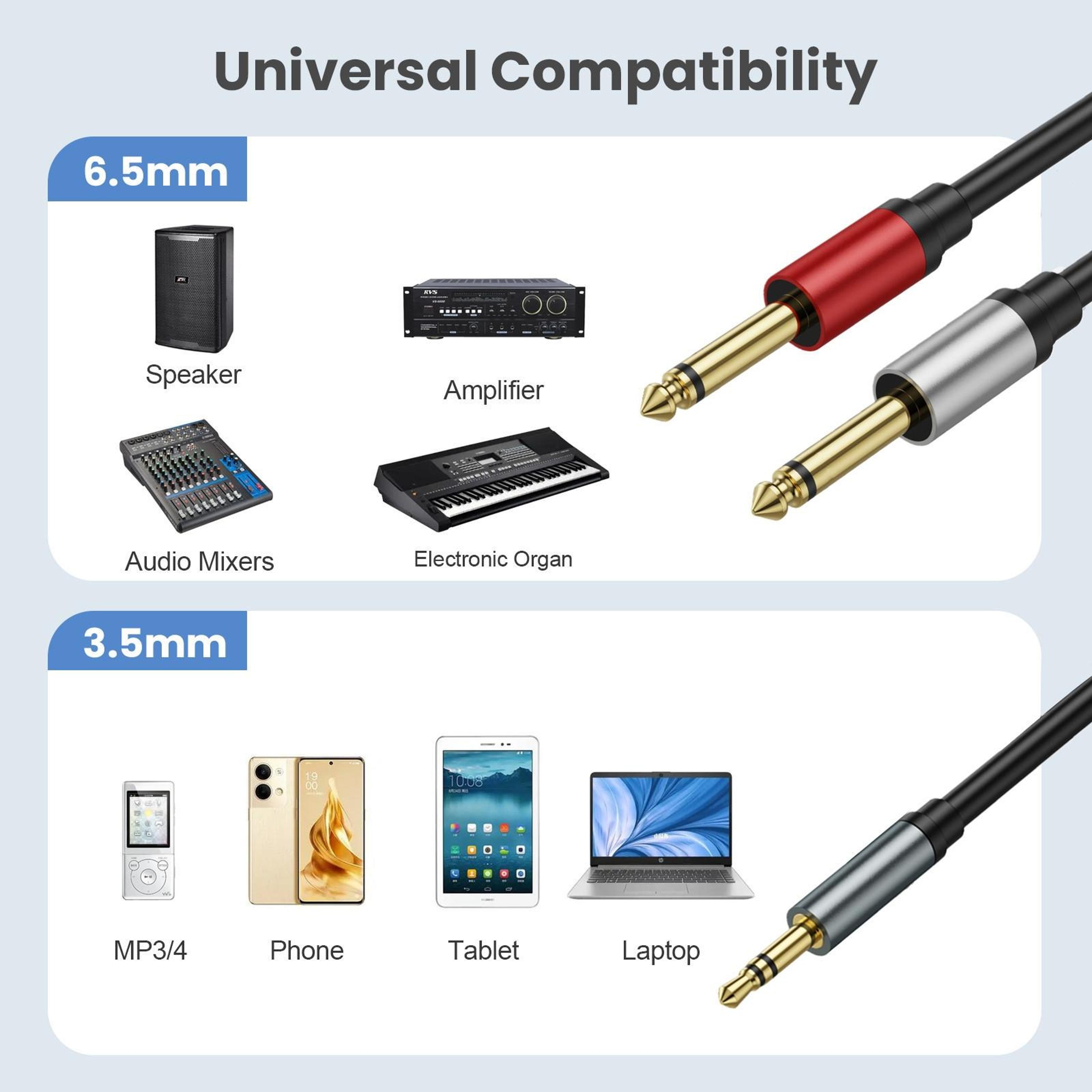 Gold Plated 35mm TRS To Dual 635mm TS Cable For Mixers Amplifiers  HiFi Audio Systems 3