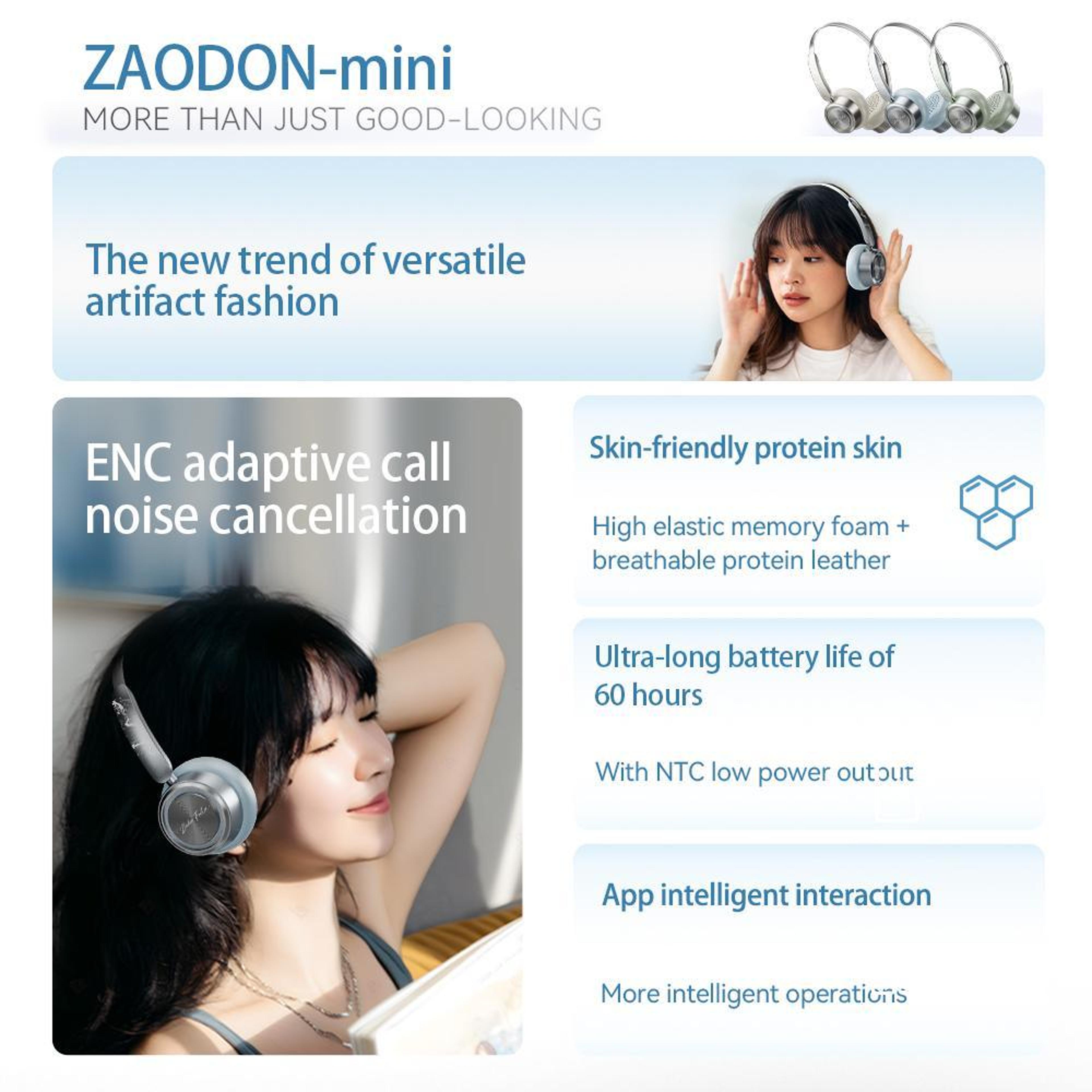 ZAODON Wireless Open Ear Bluetooth Headphones With ENC Noise Cancelling  HiFi Bass Sound 8