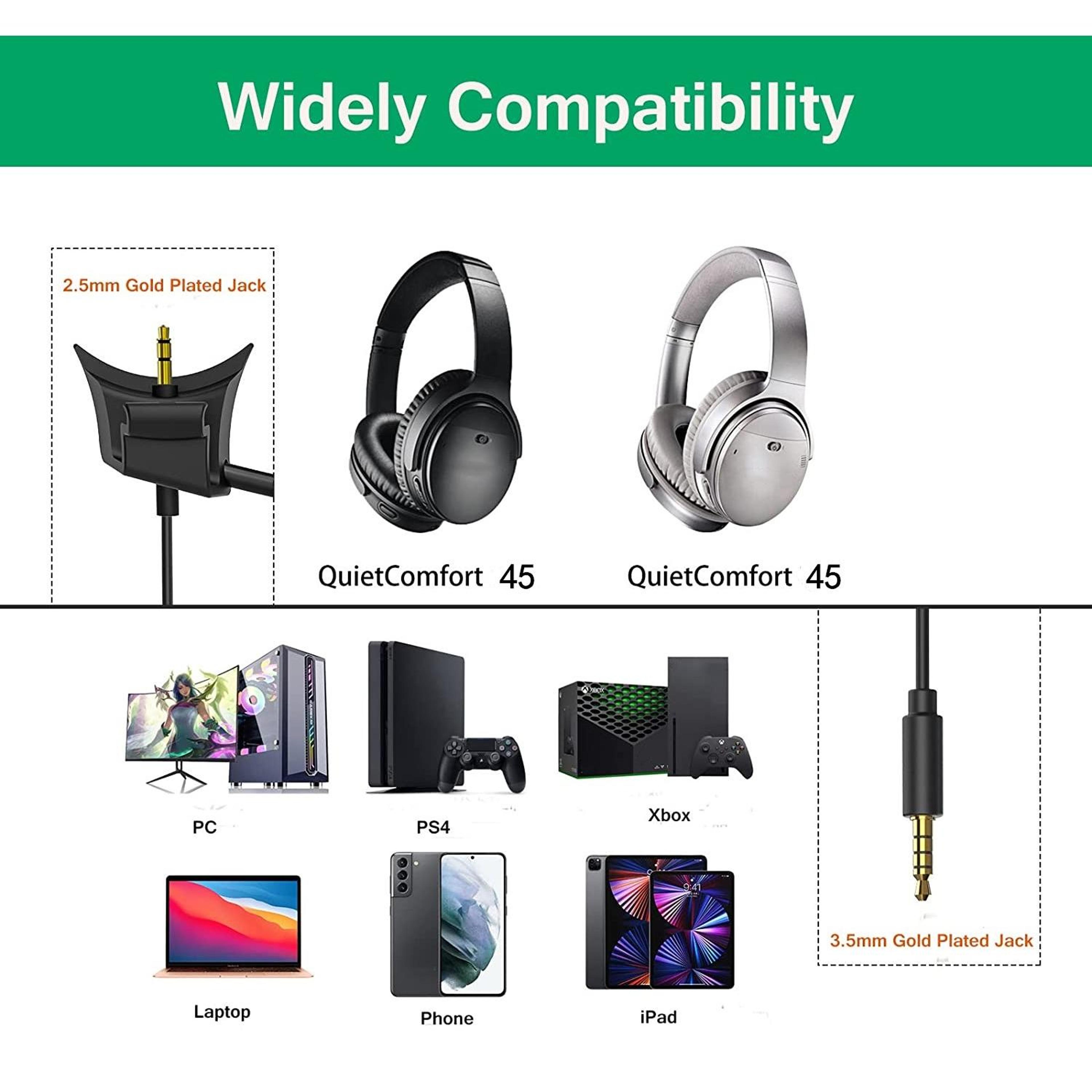 ZS0242 Gaming Headphone Cable For Bose QC45 With Oxygen Free Copper Audio Connection 4