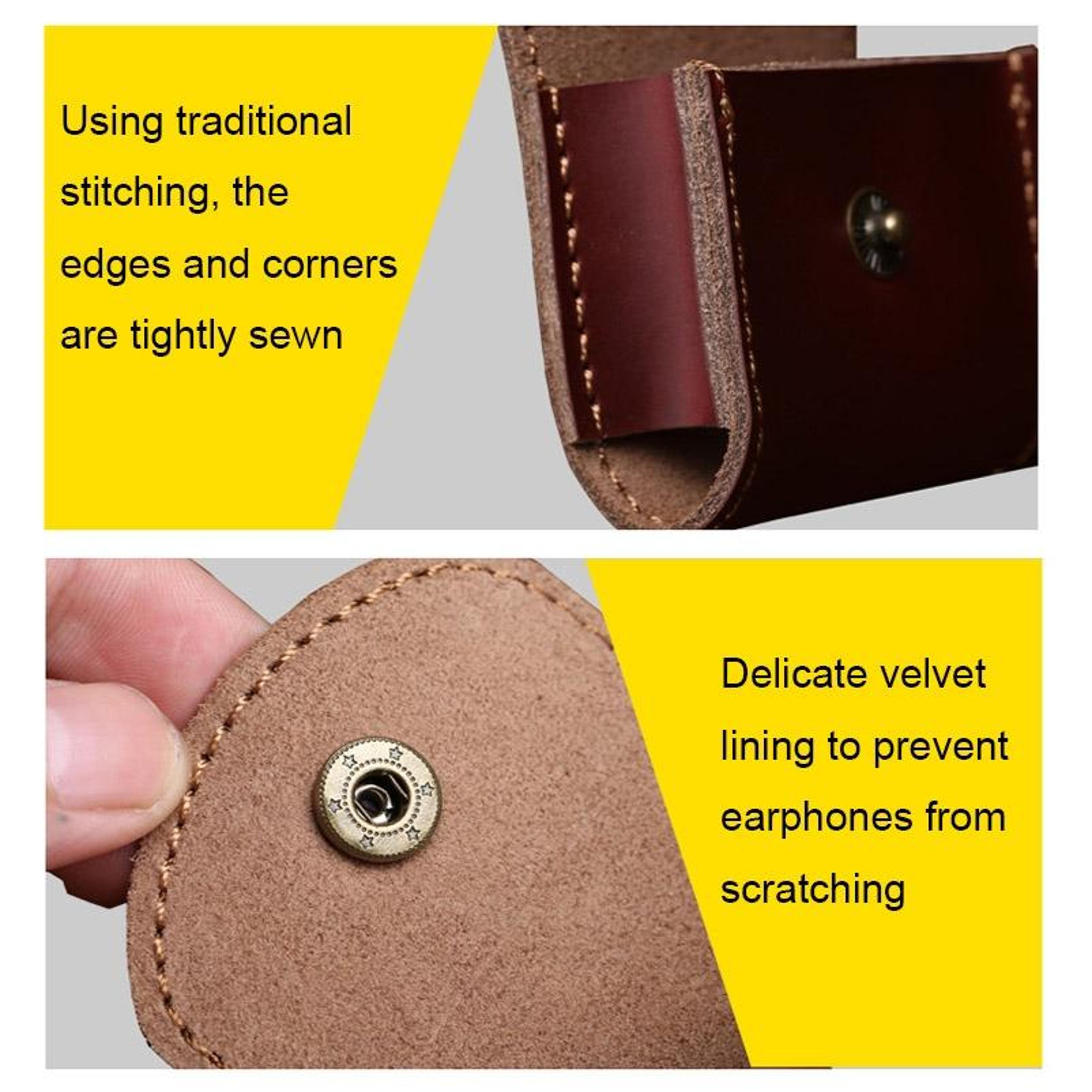 Vintage Leather Earbud Case Mini Headphone Pouch With Velvet Lining  Snap Closure 11
