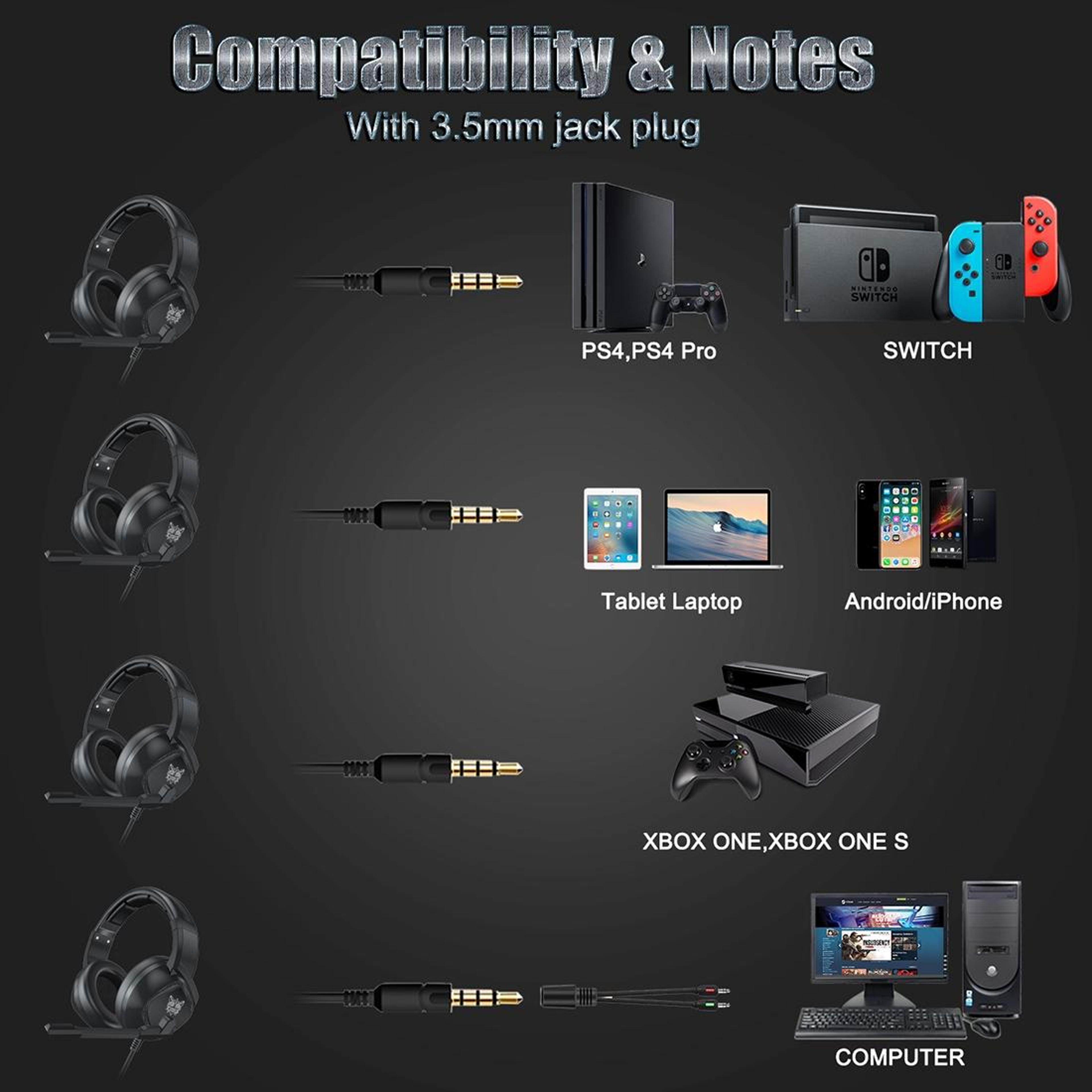 ONIKUMA K19 Gaming Headset With Microphone And LED Lights For PC Console  Mobile Gamers 5