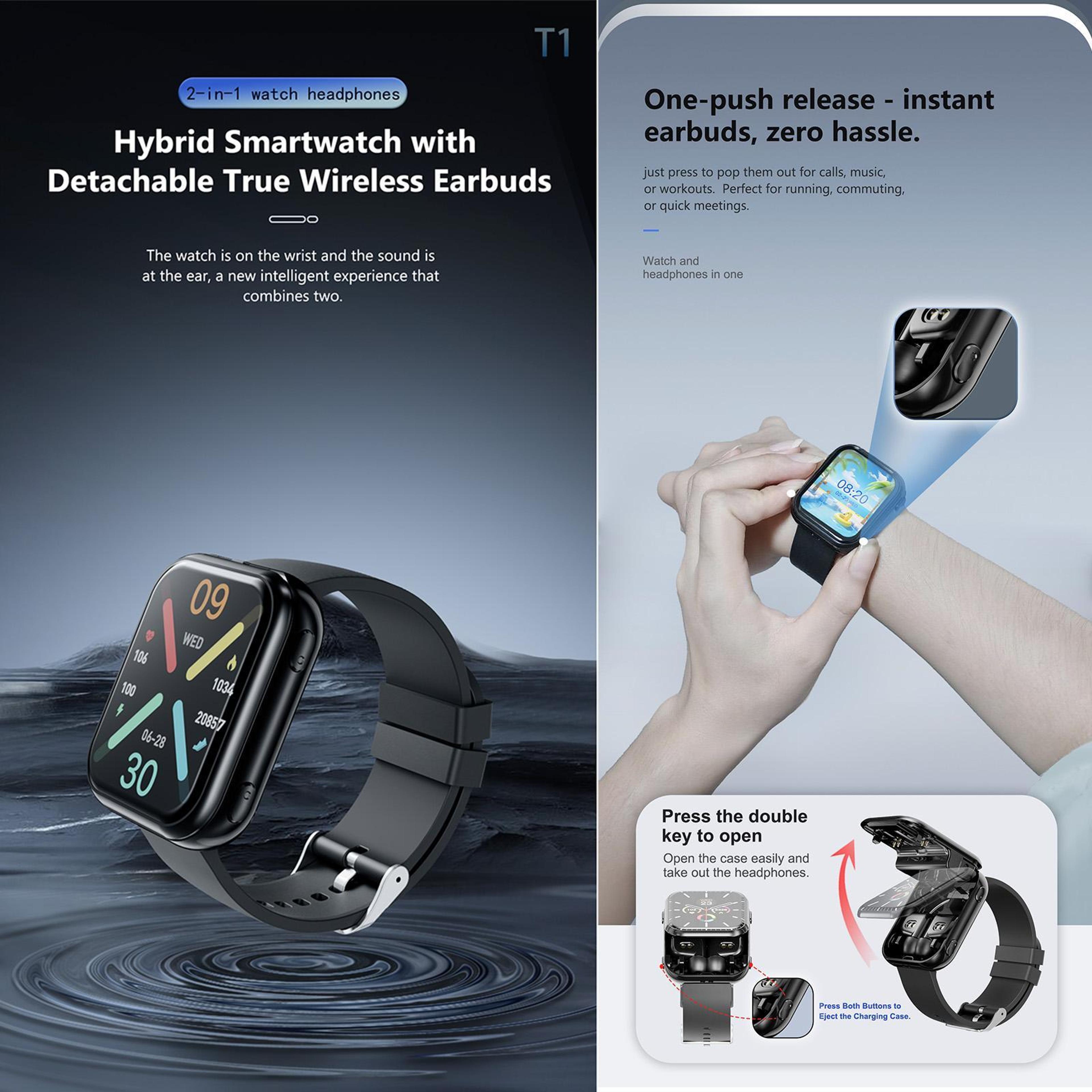 T1 Smartwatch With Wireless Earbuds Bluetooth Calling Fitness Tracker  Heart Rate Monitor 5