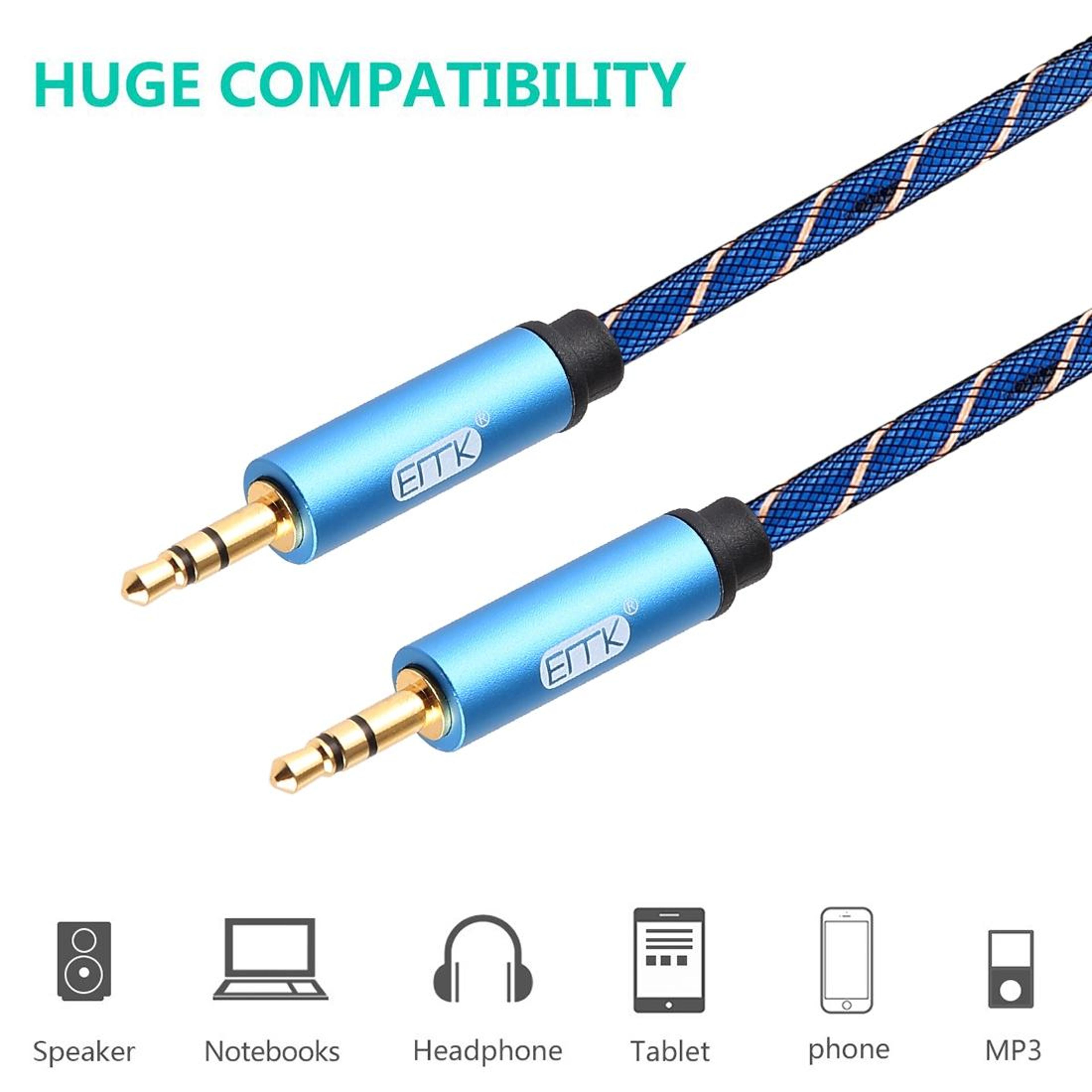 EMK Braided 35mm AUX Audio Cable For Headphones Speakers  Laptops 5