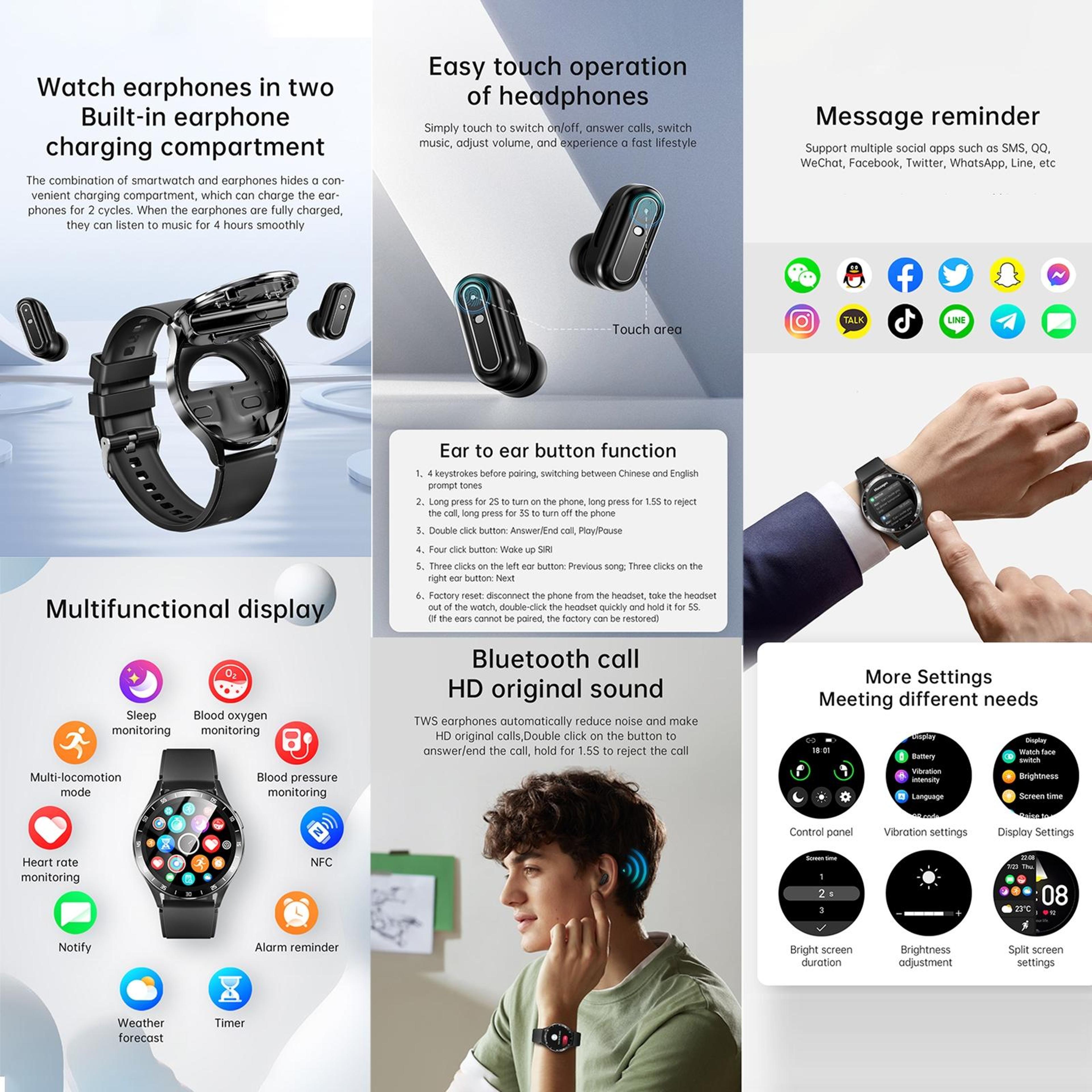 X10 Smart Watch Earbuds Combo With Bluetooth Calling NFC  Heart Rate Monitor 7
