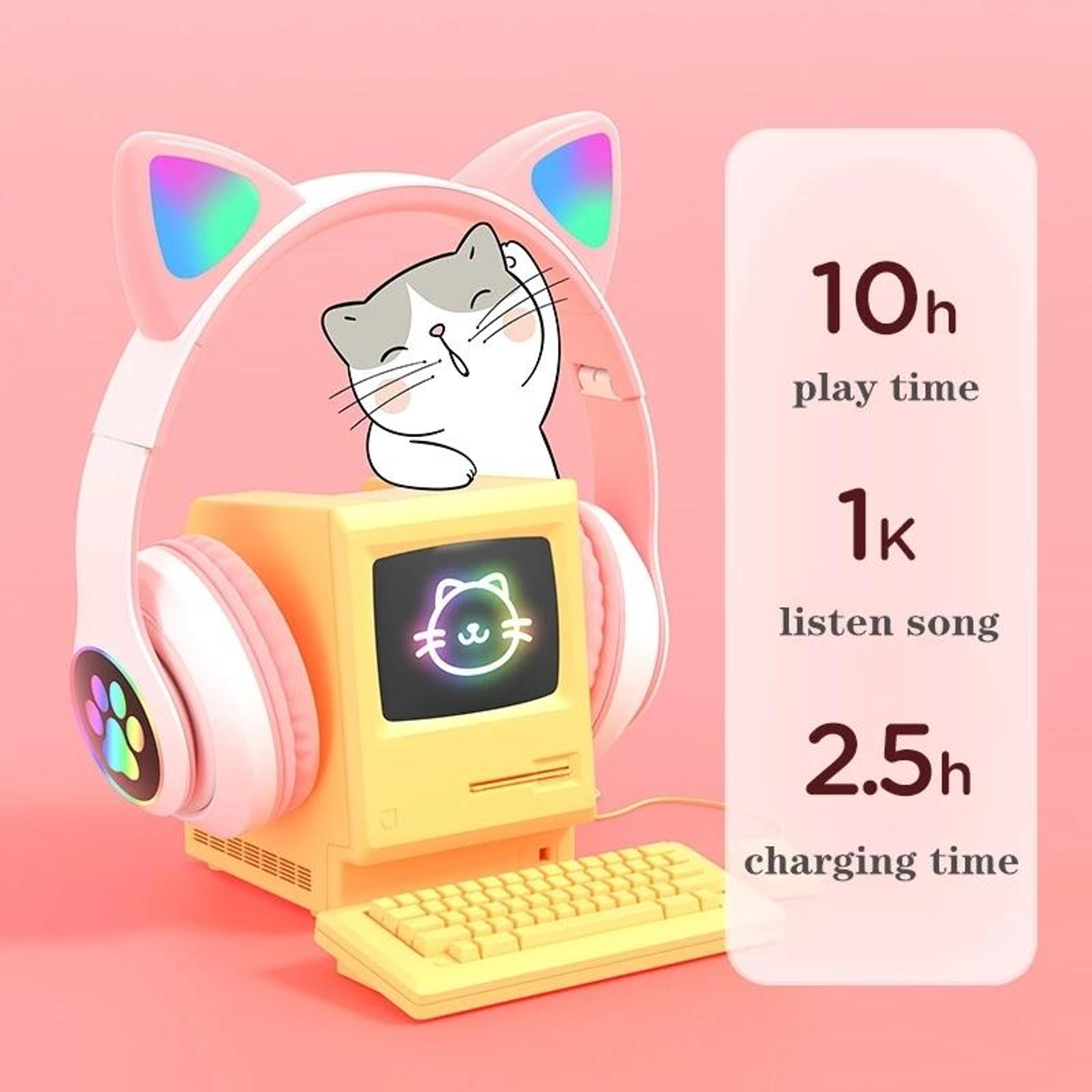 RGB Cat Ear Bluetooth Headphones With Mic TF Card  Wired Mode For Kids And Music Lovers 11