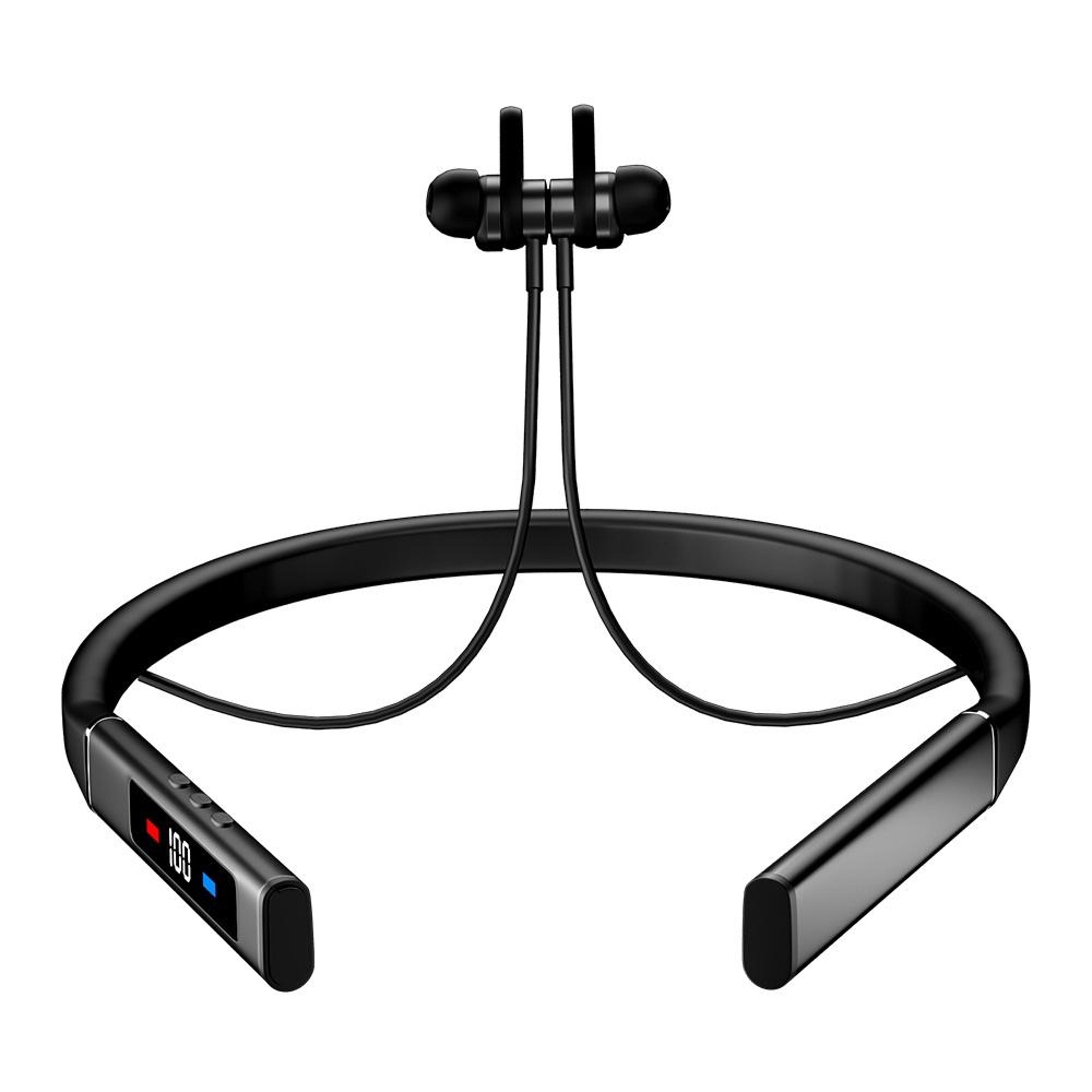k18 bluetooth neckband earbuds with digital display & noise cancelling stereo sound