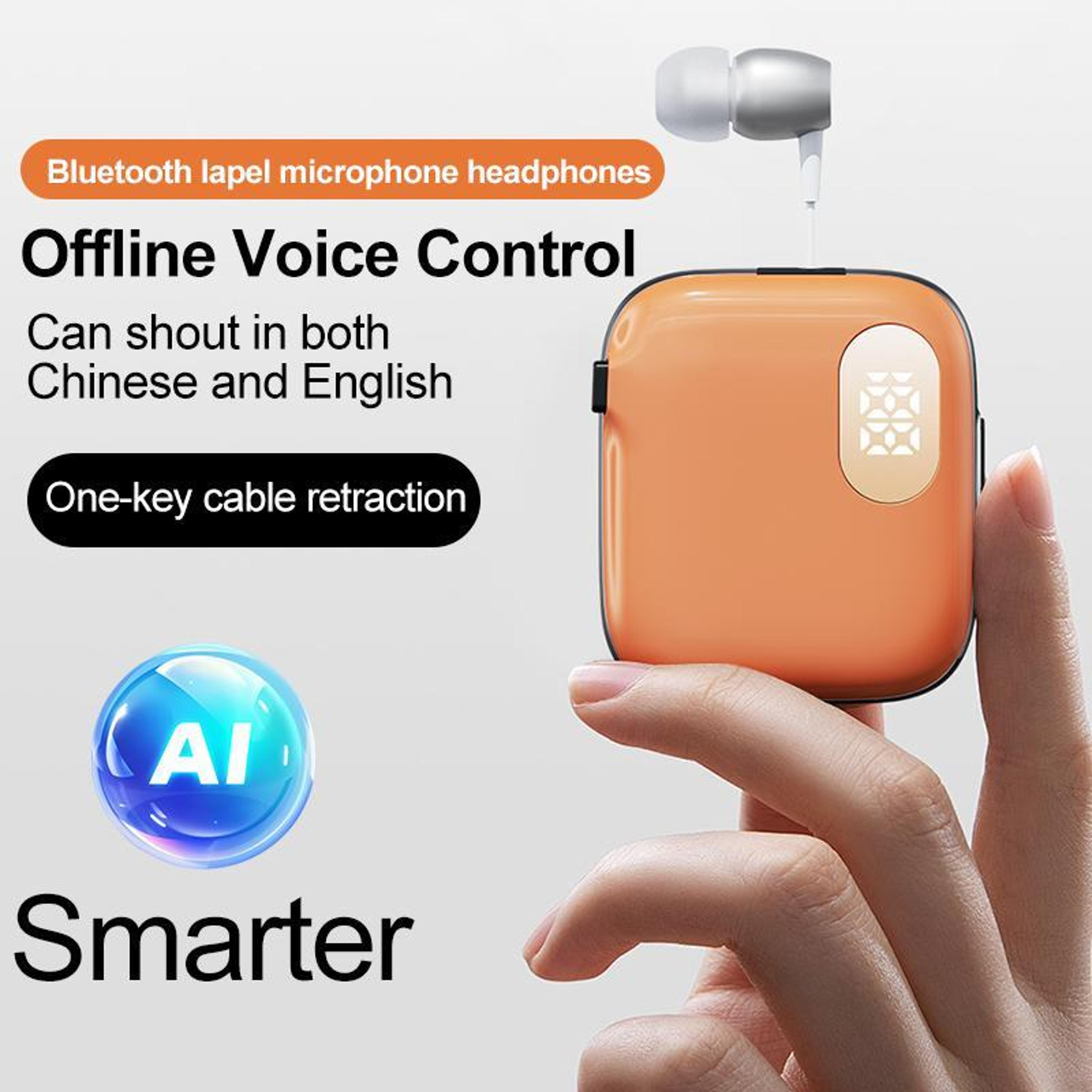 AI Voice Control Bluetooth Earphone With LED Display  Retractable Cable 2