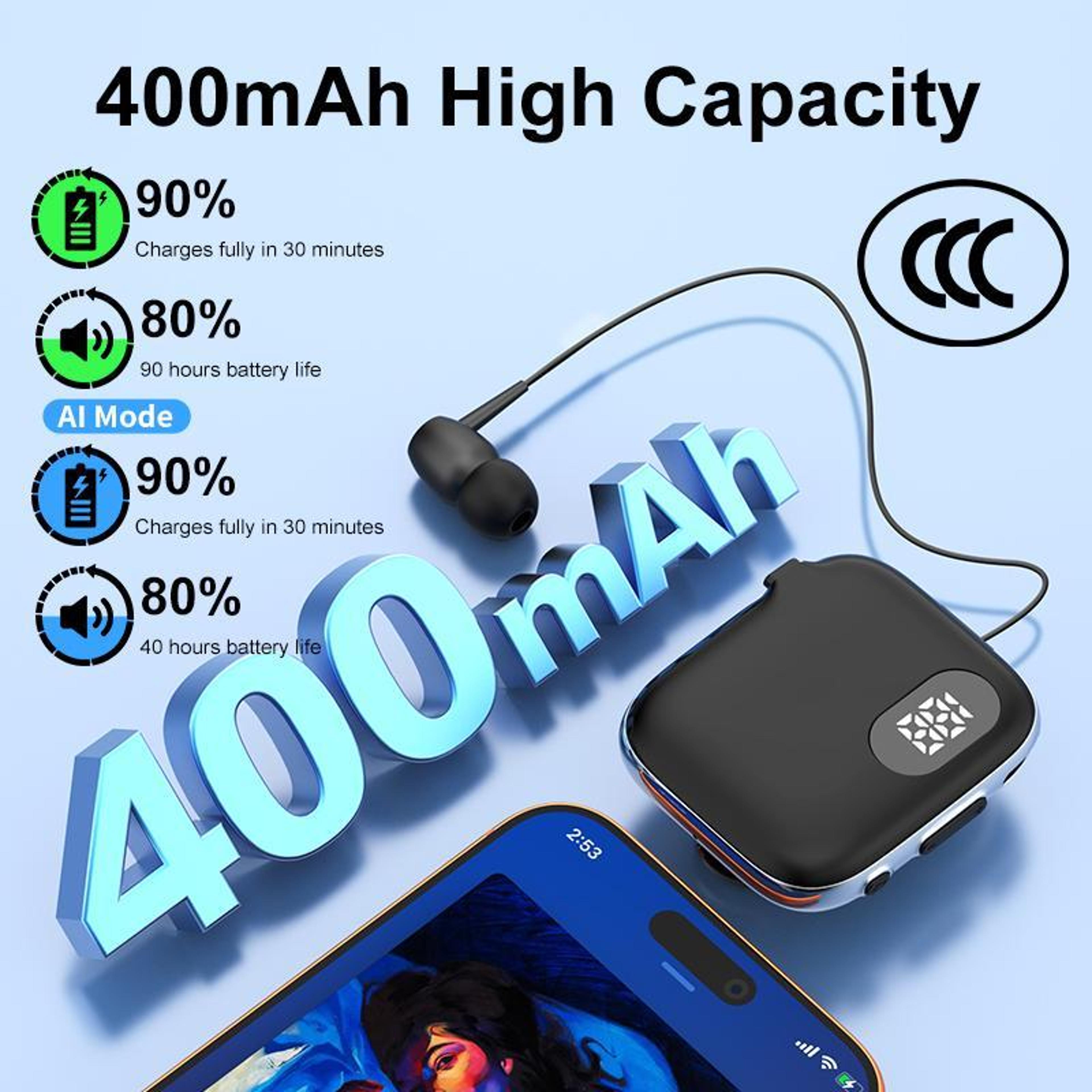 AI Voice Control Bluetooth Earphone With LED Display  Retractable Cable 10