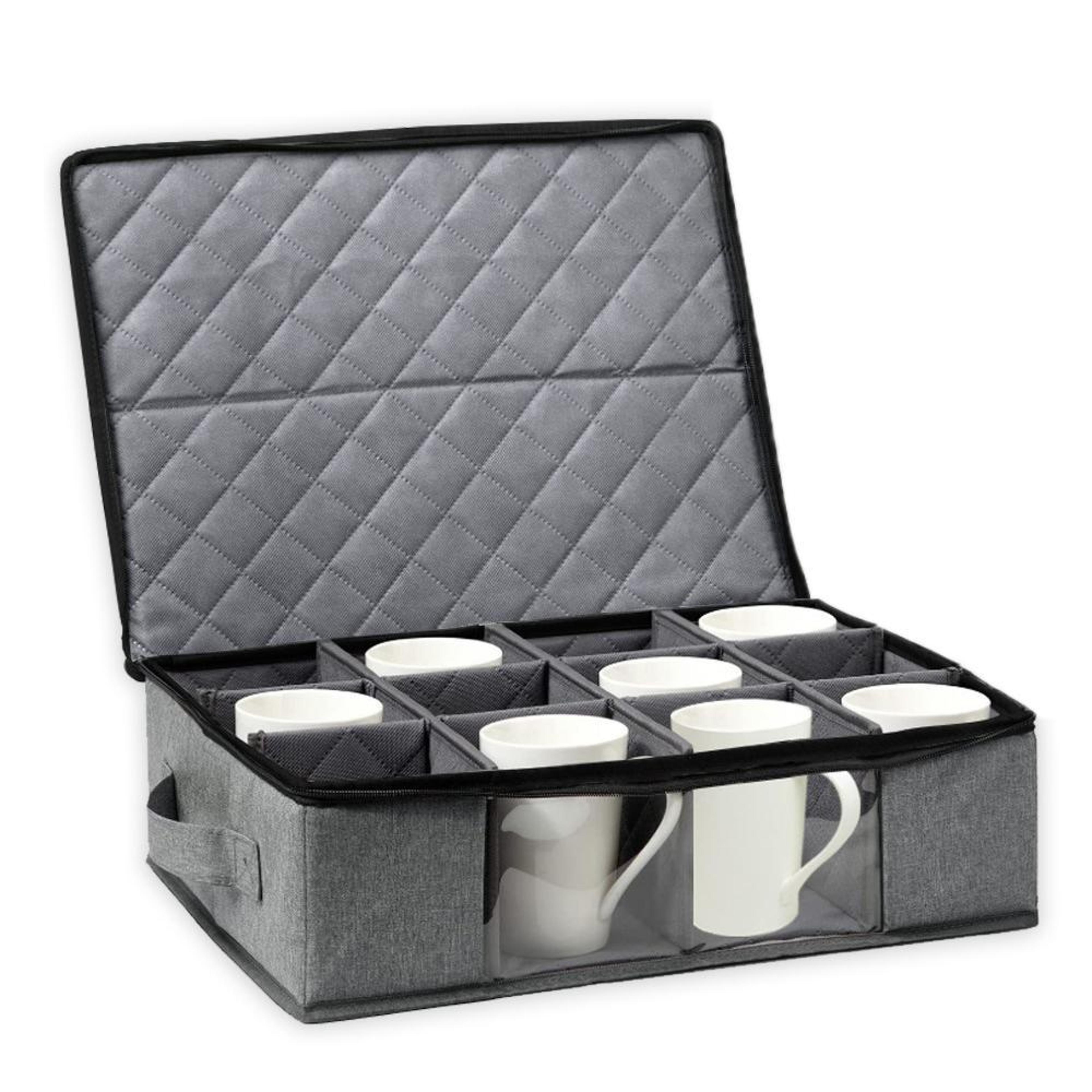 Stackable Coffee Mug Storage Box With 12 Compartments  Clear Window Lid 0