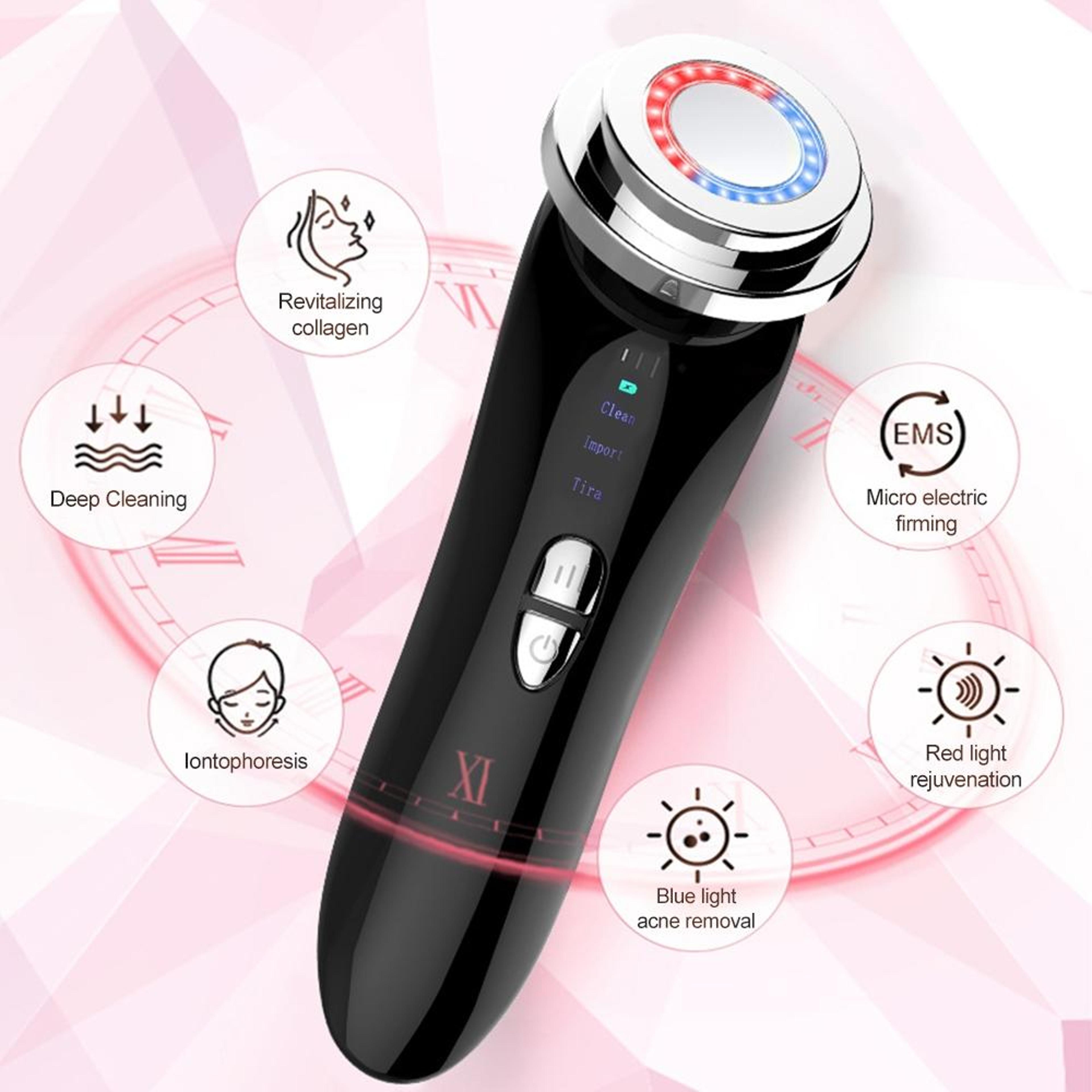 Ultrasonic LED Facial Massager With Ion Therapy And Red Blue Light Skincare Device 6