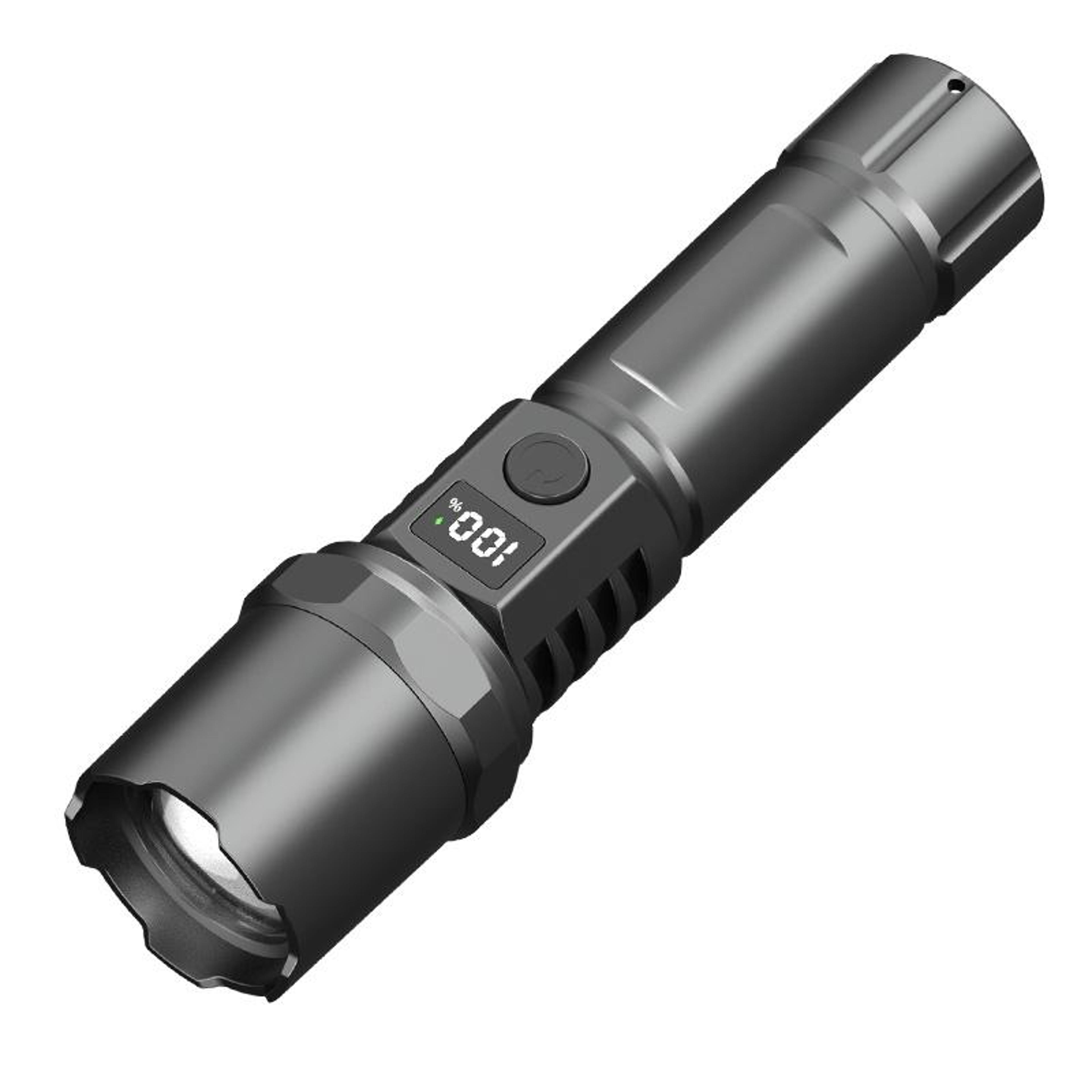 lumizoom rechargeable led flashlight with lcd power display & adjustable focus