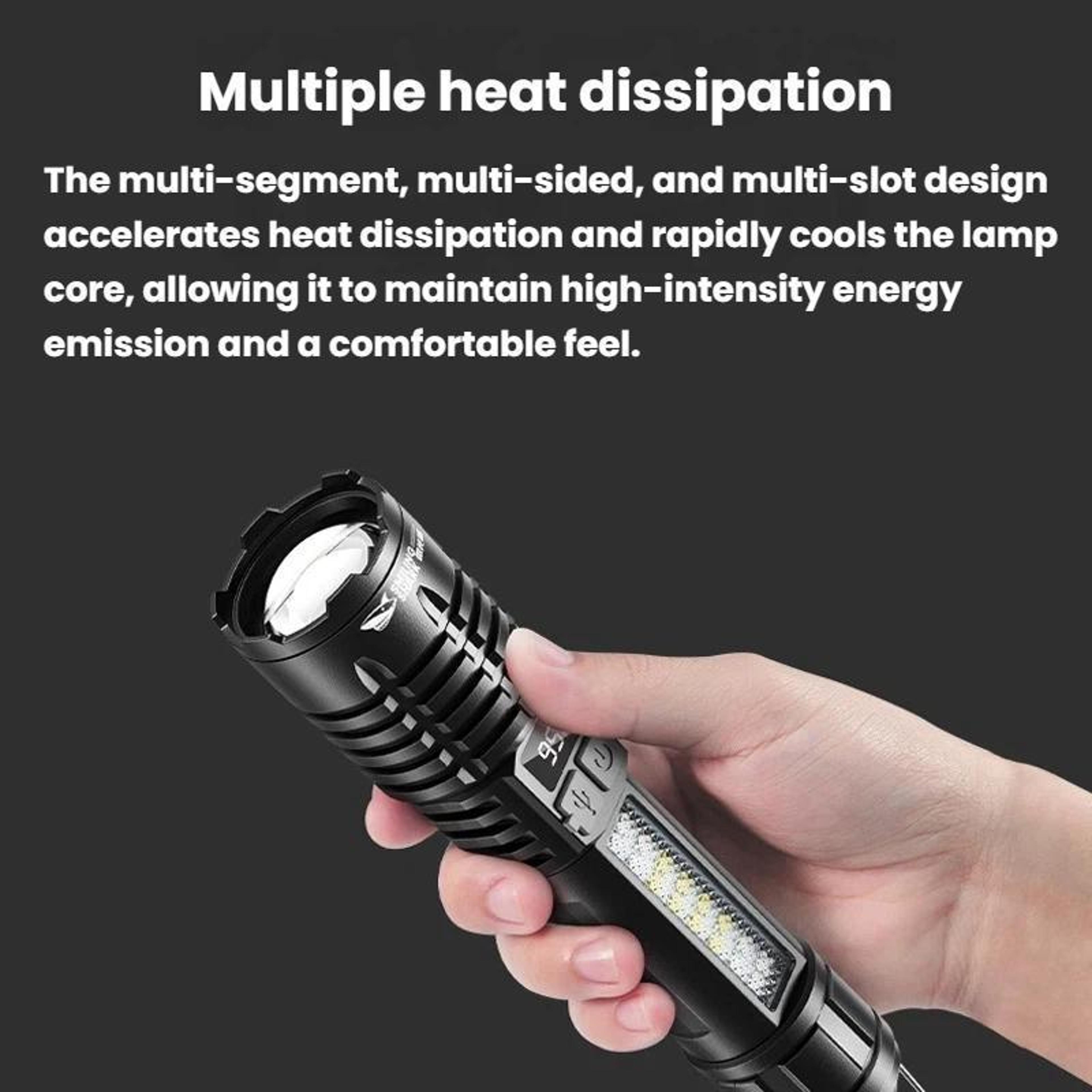 Rechargeable Zoomable LED Flashlight With Side Camping Light  Emergency Warning Mode 5