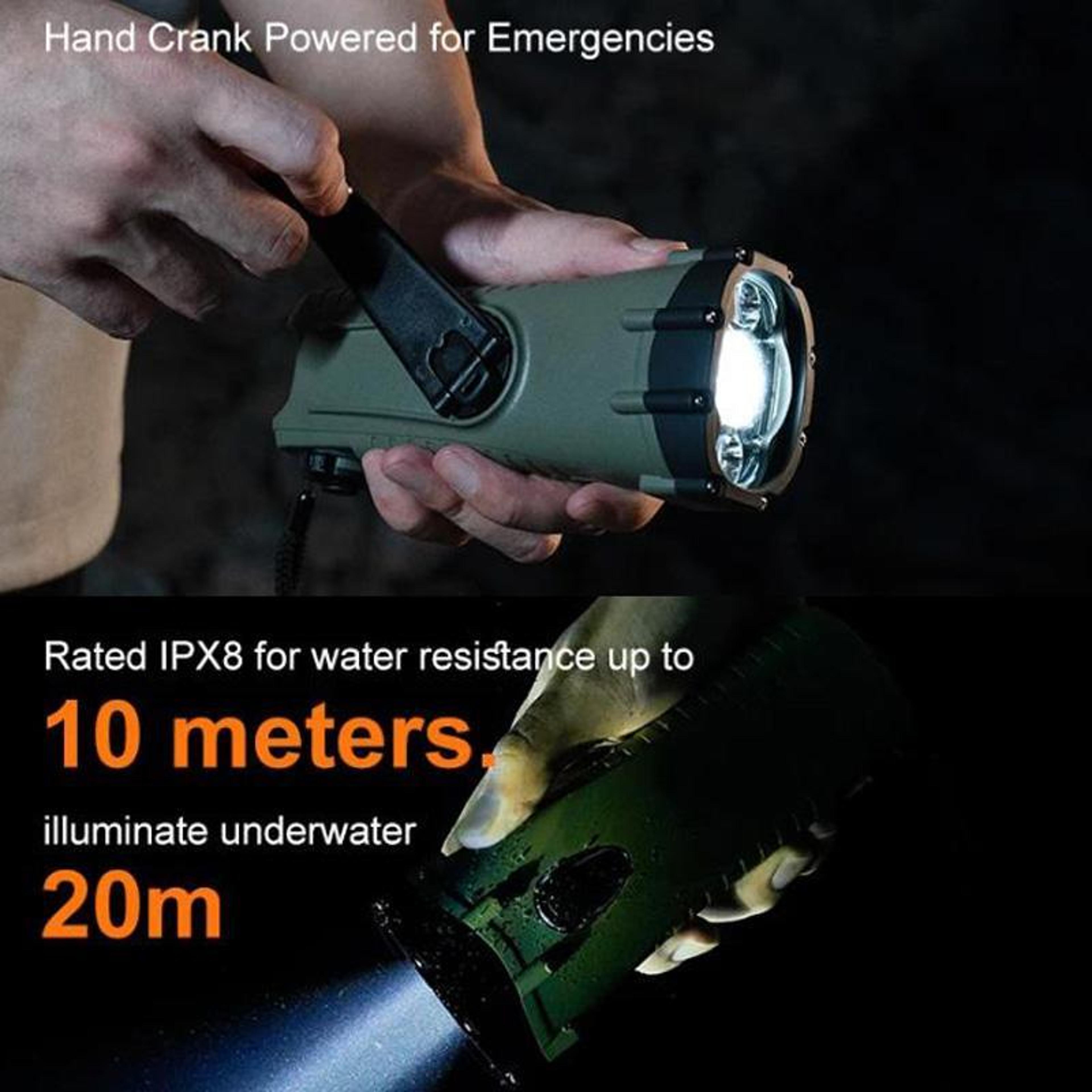 Hand Crank Emergency Flashlight Waterproof Rechargeable LED Torch With Power Bank  SOS Alarm 3