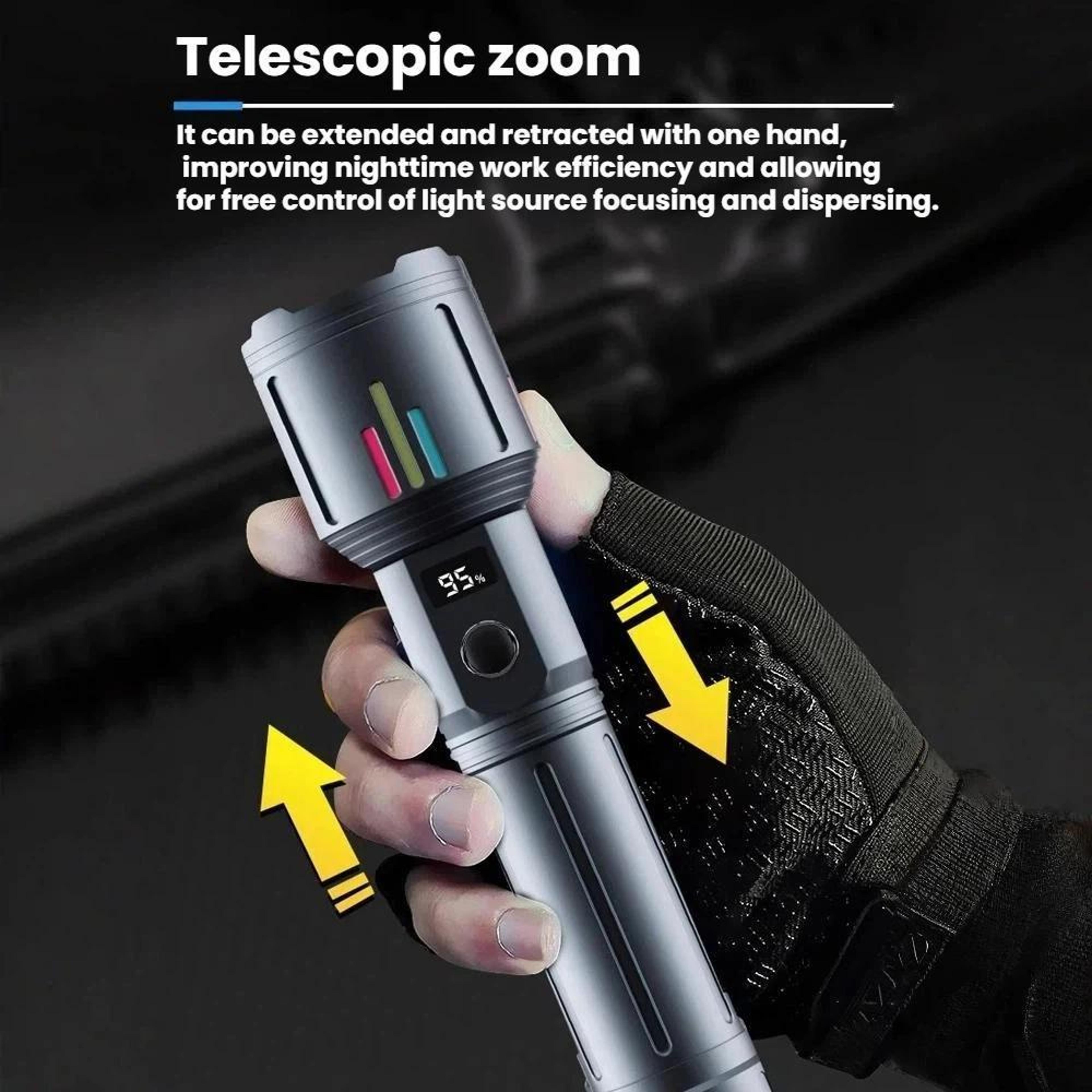 LumaStrike Pro Rechargeable Zoomable Flashlight With Power Bank  Long Range LED Beam 2