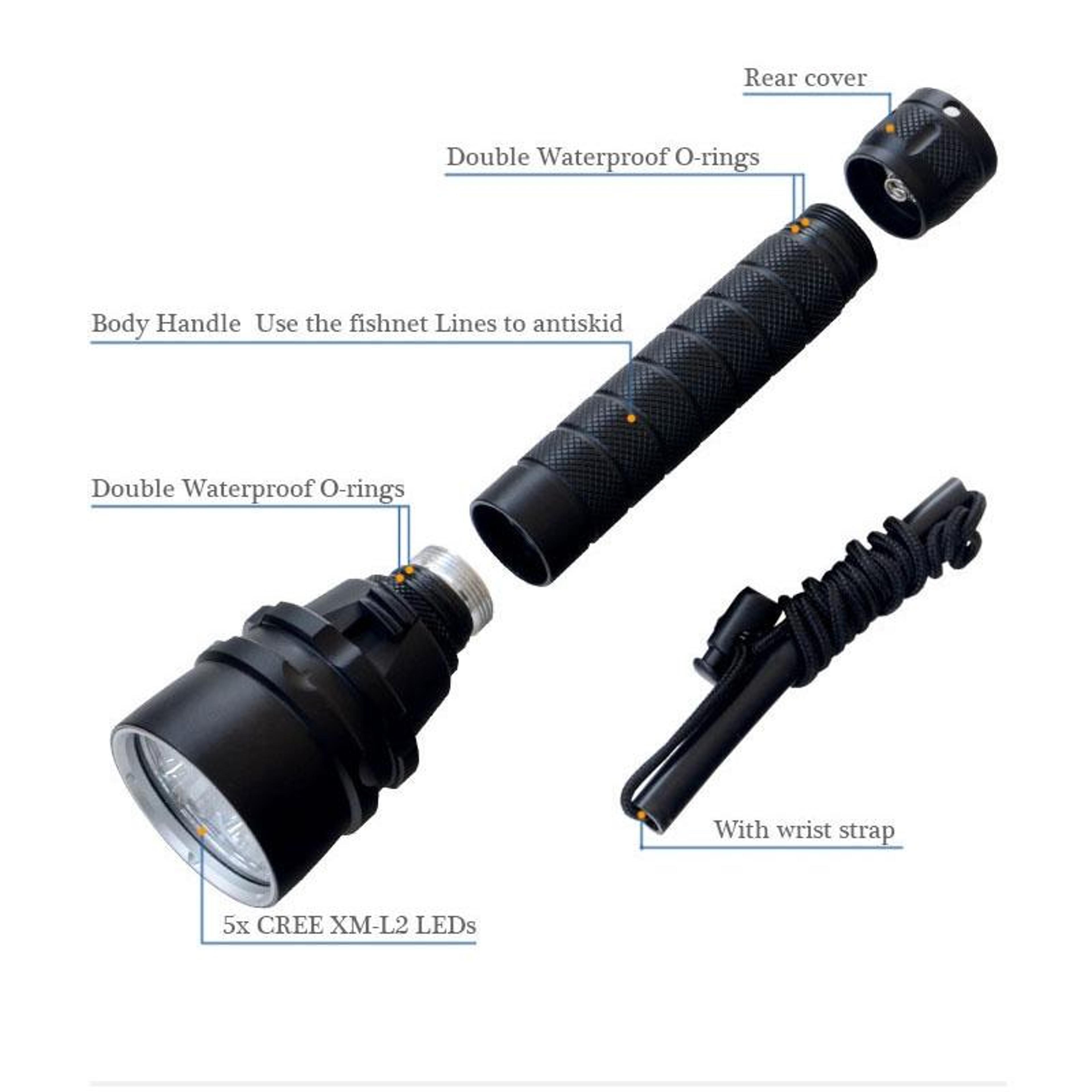 6800LM Diving Flashlight With 5 XM L2 LEDs 150M Waterproof Underwater Torch 3