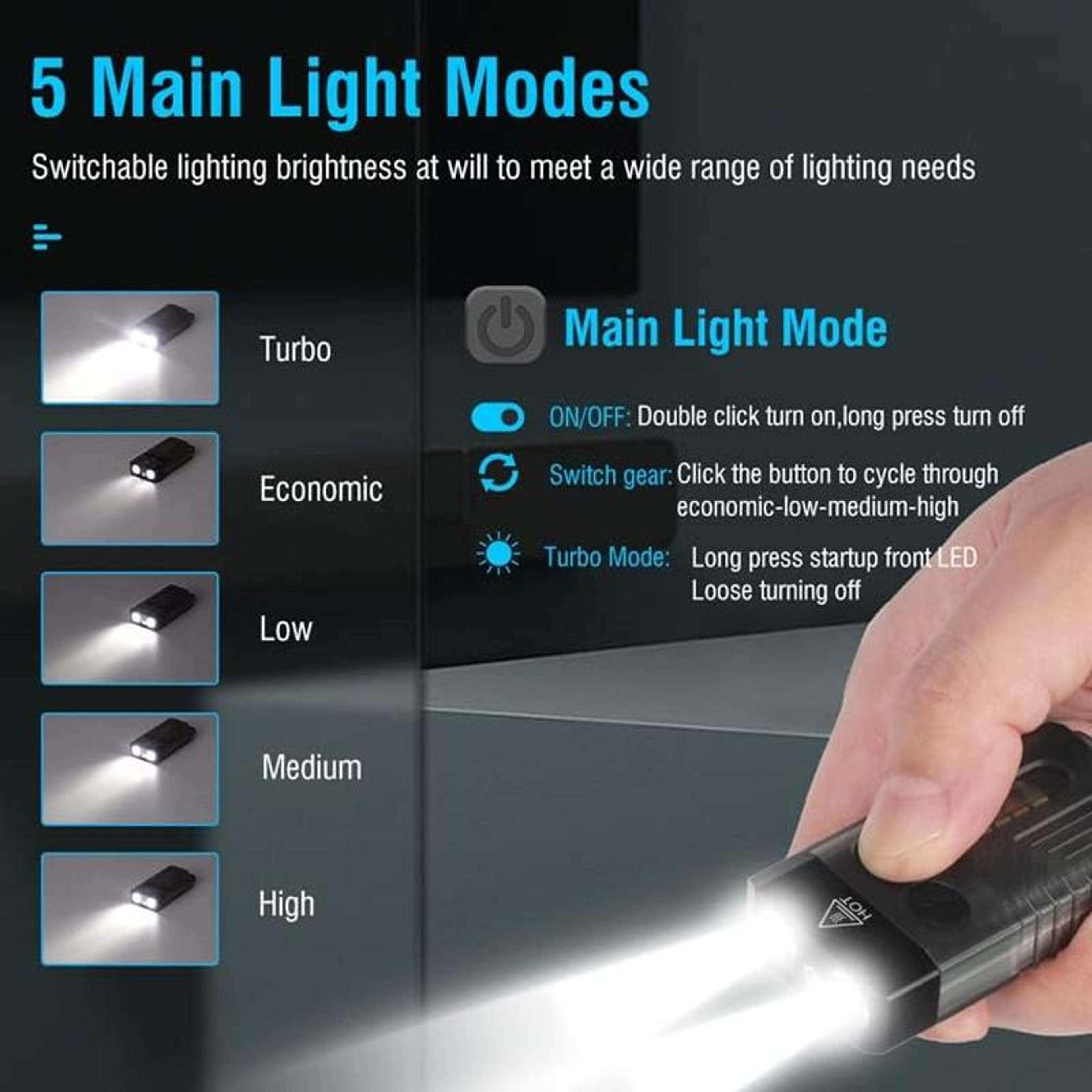 V10 Rechargeable Keychain Flashlight 1000LM Mini EDC Torch With UV Light  Emergency Alarm 3