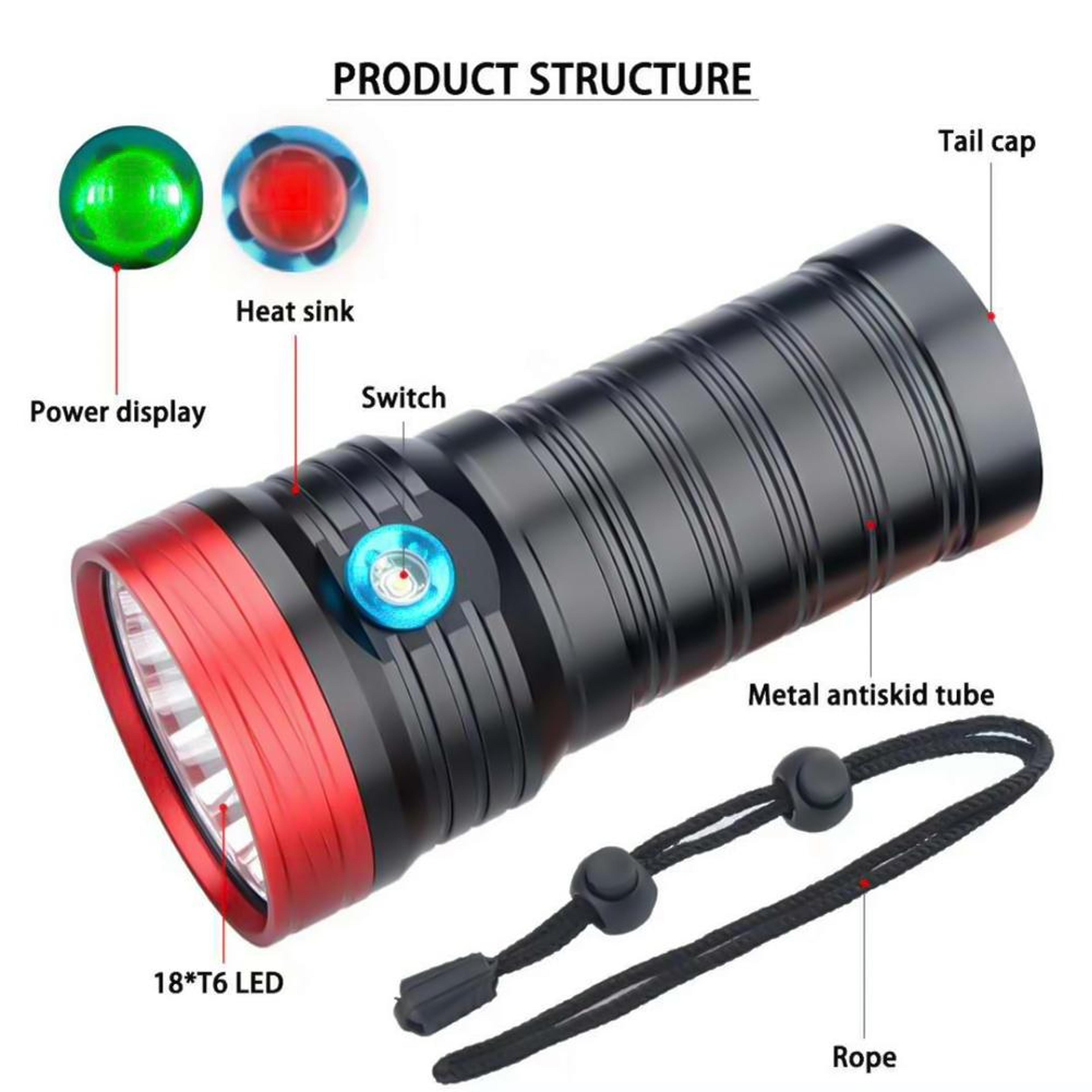 DB18 UltraBeam 18 T6 High Power LED Tactical Flashlight With USB Rechargeable Battery Set 6