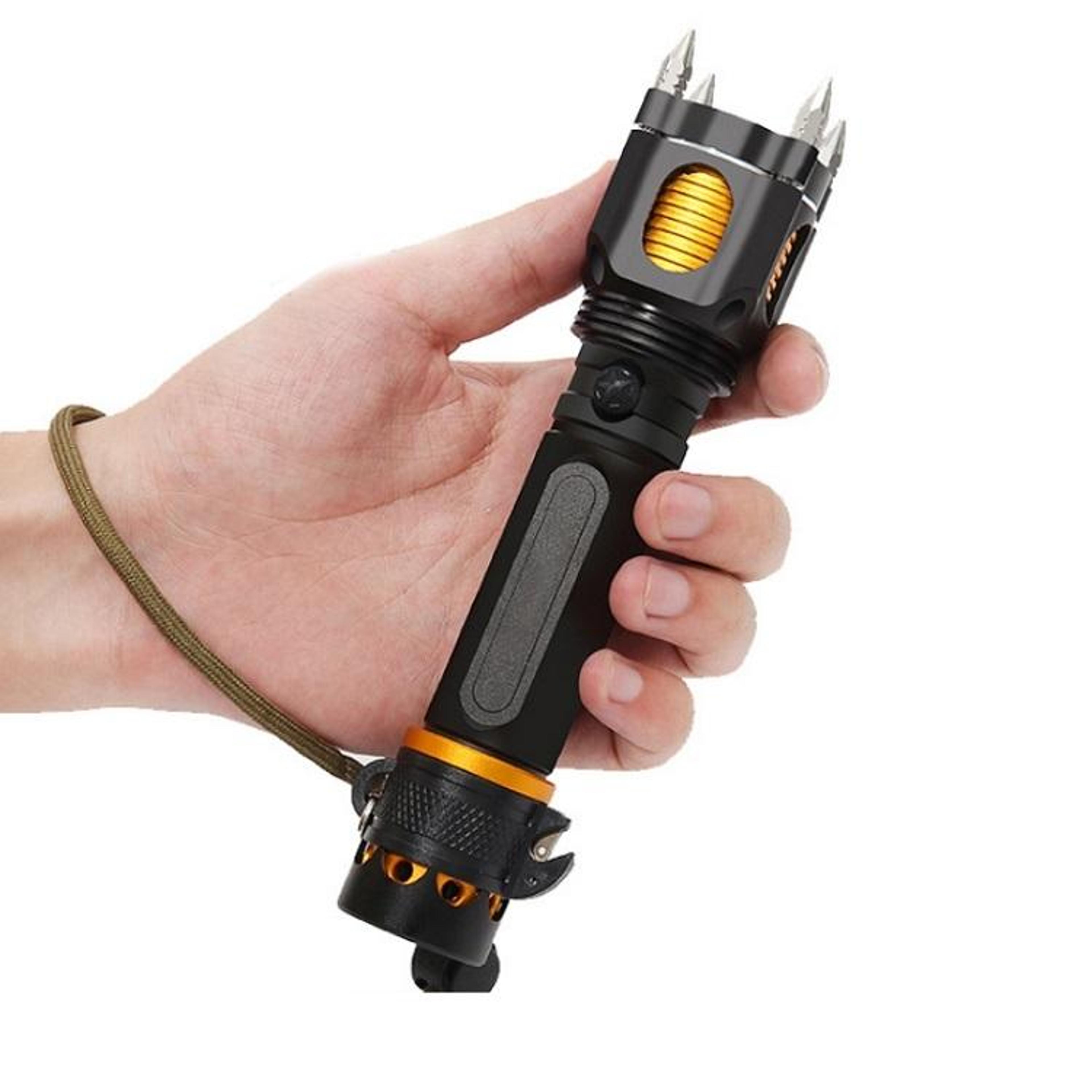 Premium Rechargeable LED Tactical Flashlight With Safety Hammer  Multi Function Design 3