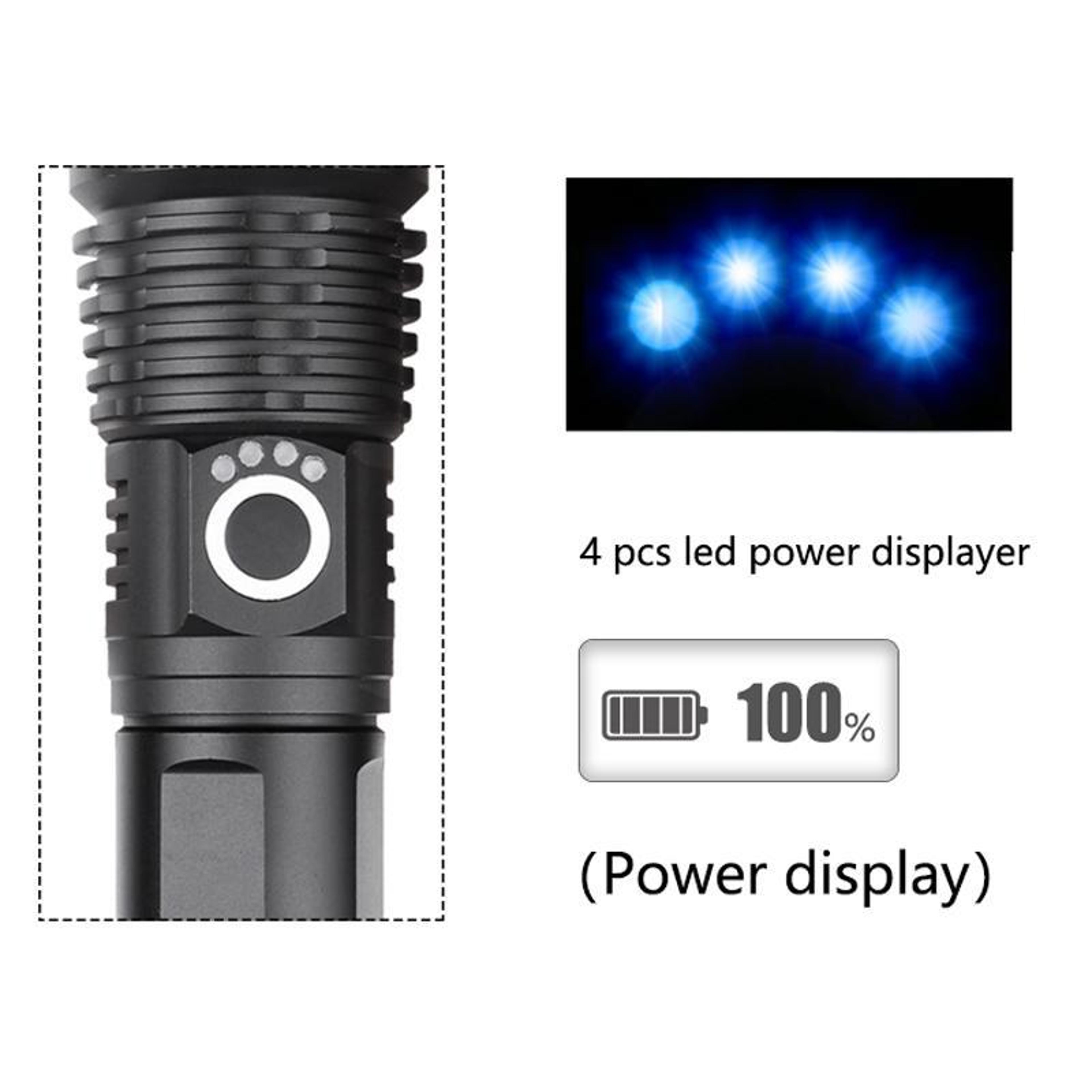 XHP50 Rechargeable Zoomable Tactical Flashlight With Power Display  Type C Charging 3