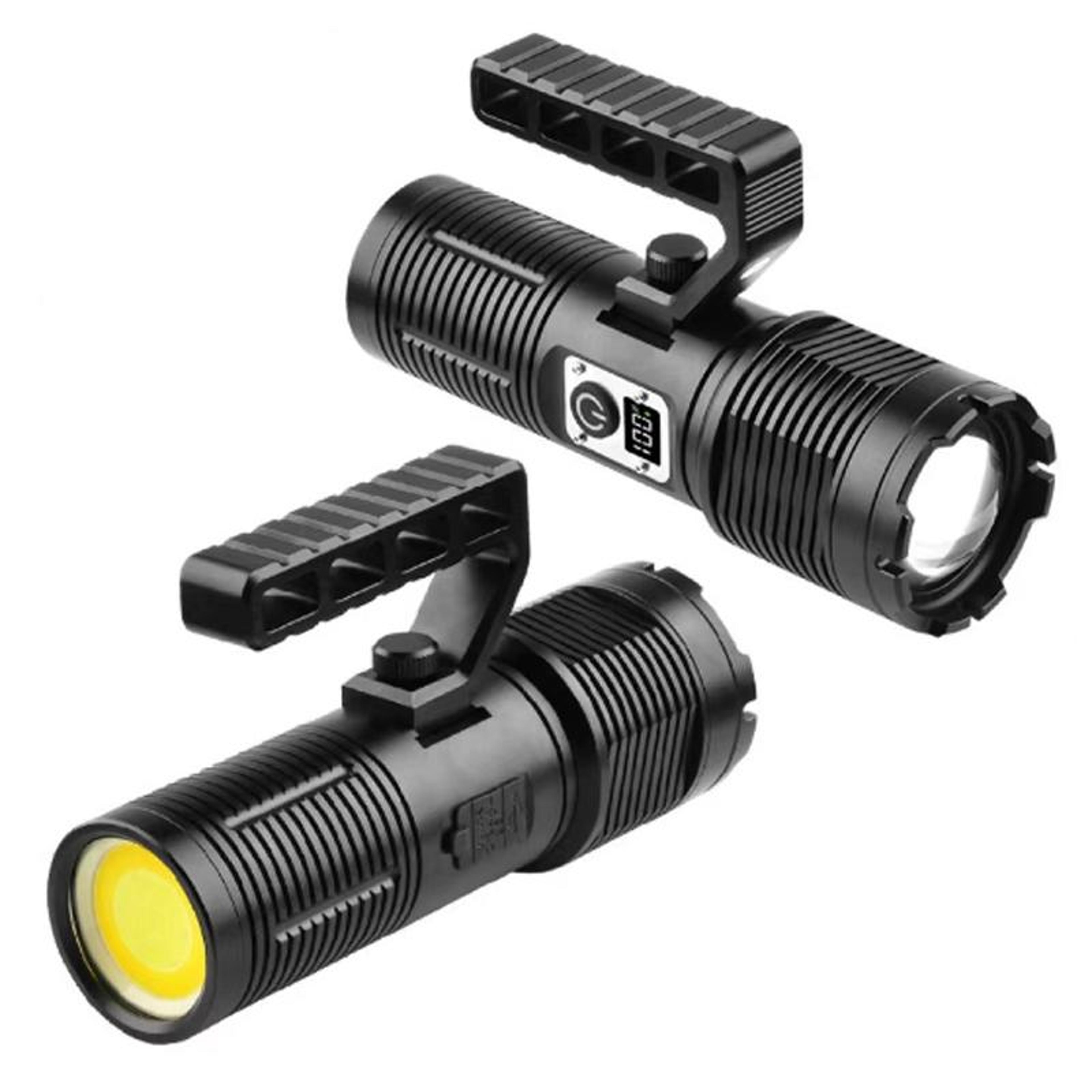 xhp160 telescopic zoom searchlight double head portable outdoor patrol led digital flashlight