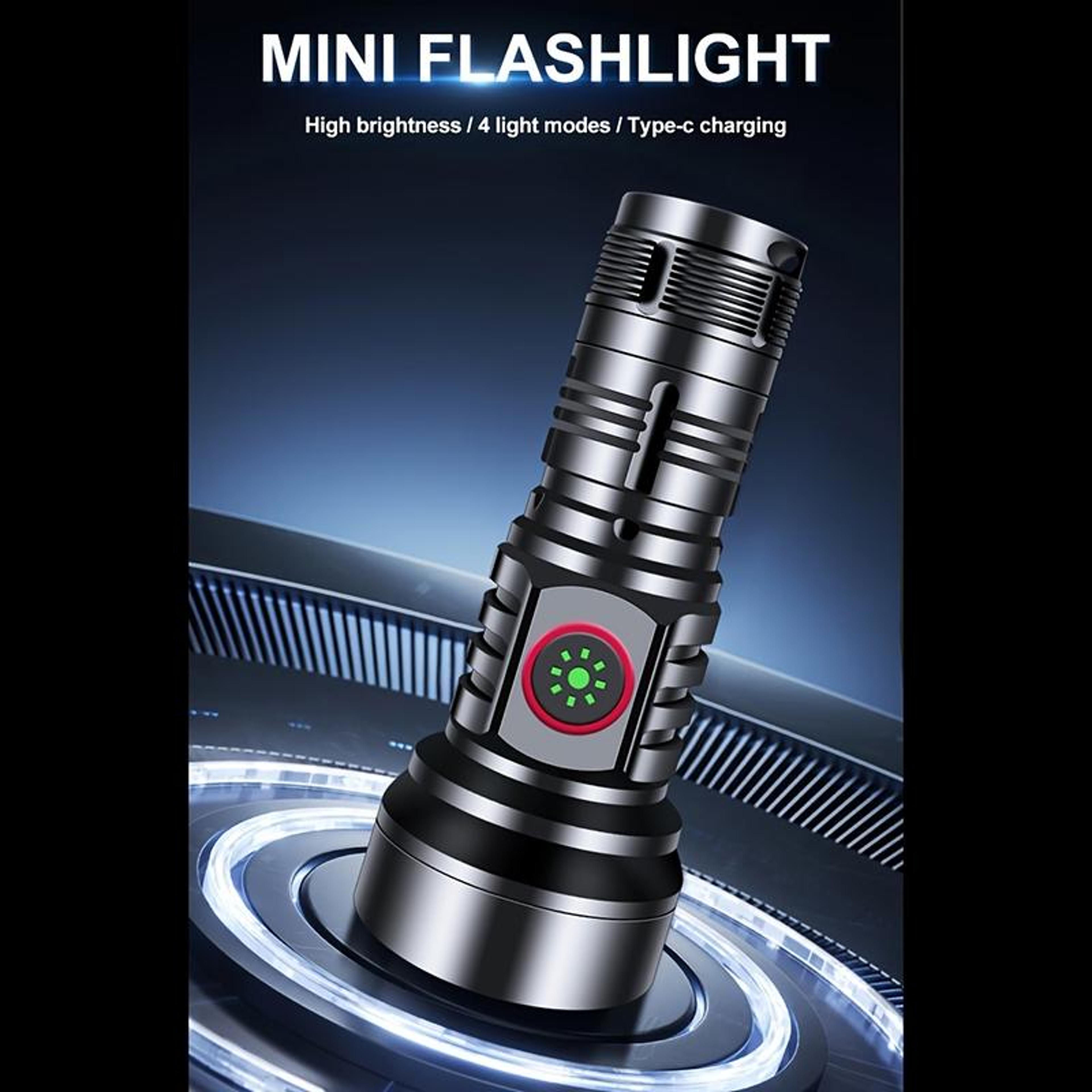 1000LM USB Rechargeable LED Flashlight With Red Light Mode  Type C Fast Charging 4
