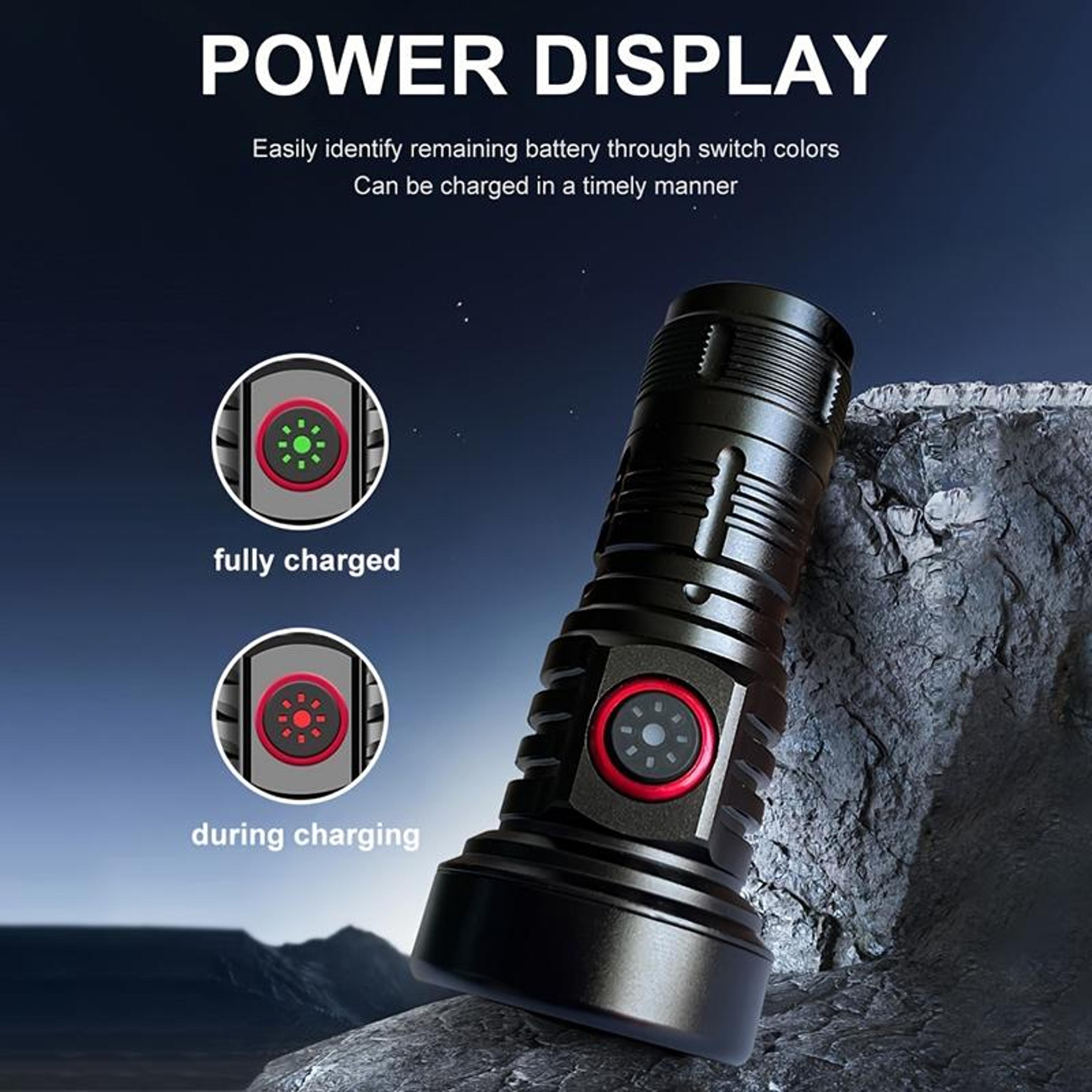 1000LM USB Rechargeable LED Flashlight With Red Light Mode  Type C Fast Charging 6