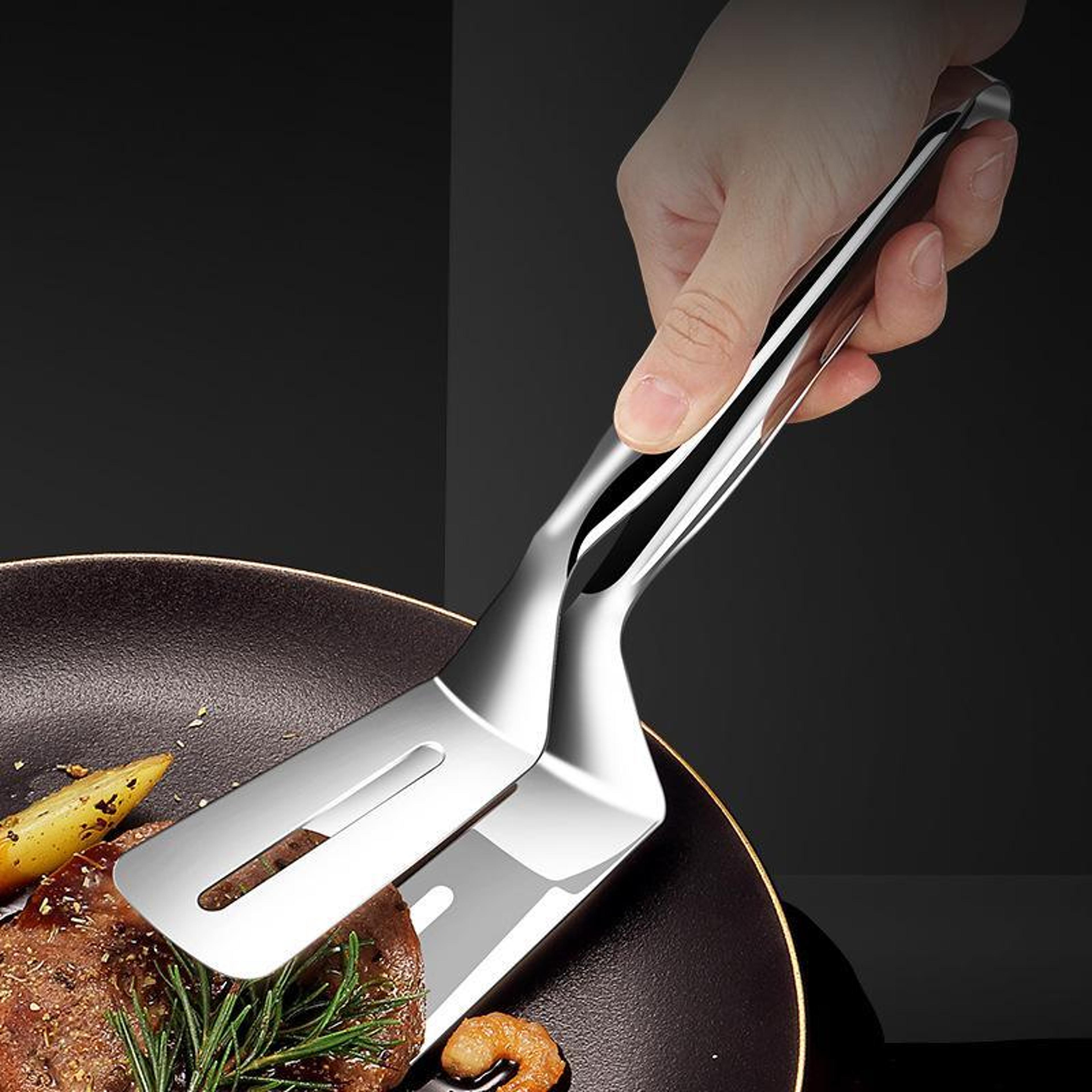 premium stainless steel food tongs oil draining steak & bbq serving tong