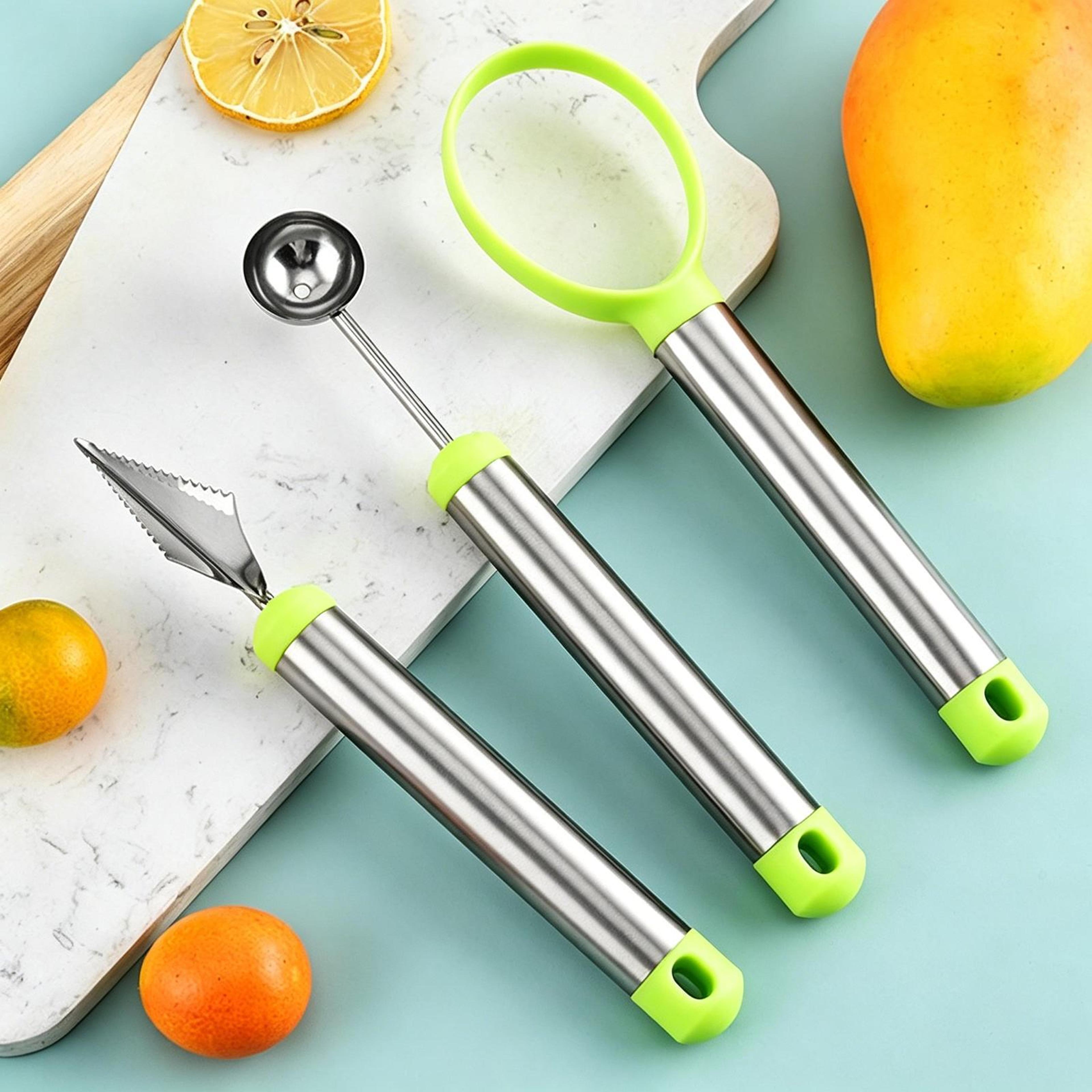lscook 3 piece fruit ball scooper set with carving knife & corer
