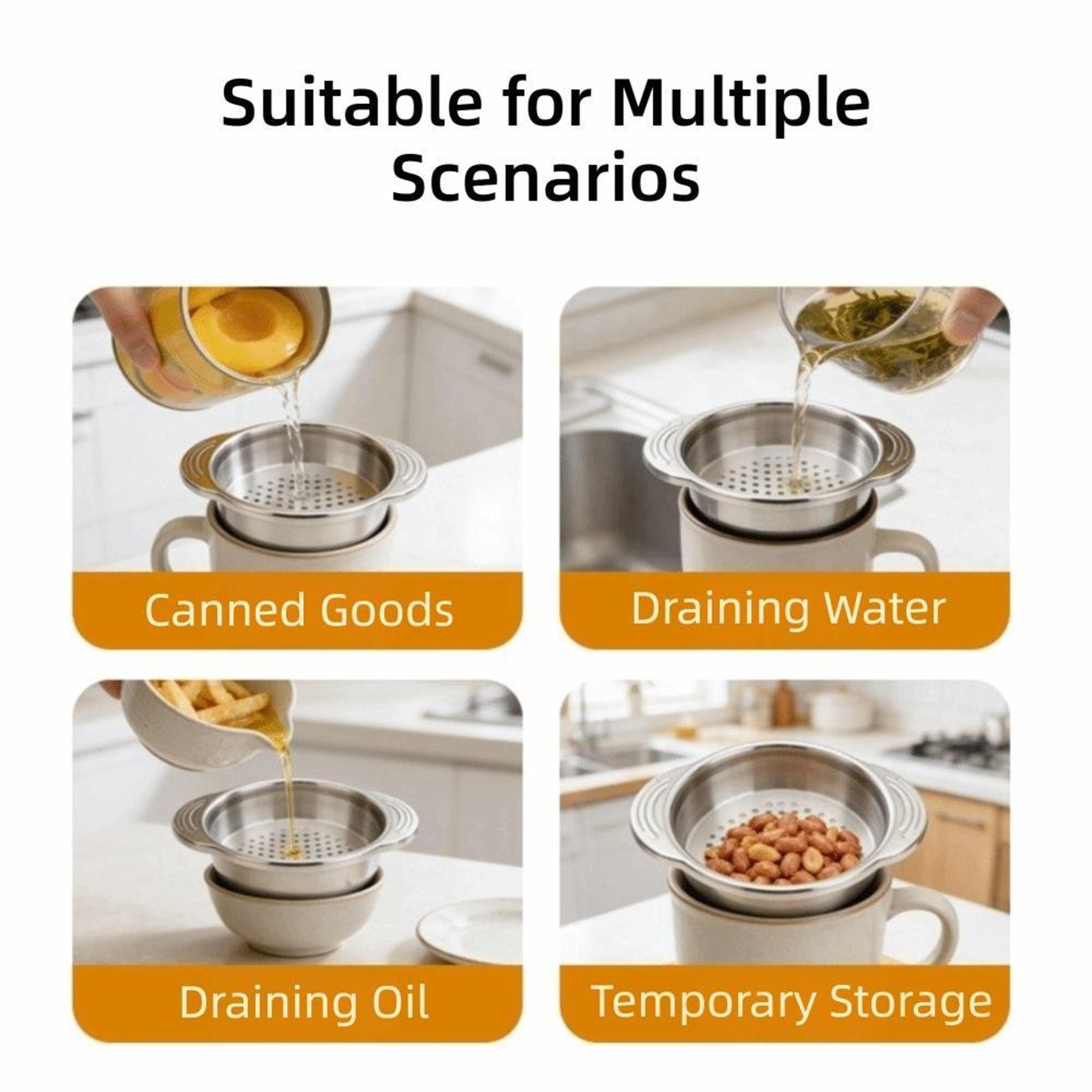 Premium 304 Stainless Steel Can Strainer With Non Slip Dual Handles For Easy Draining 6