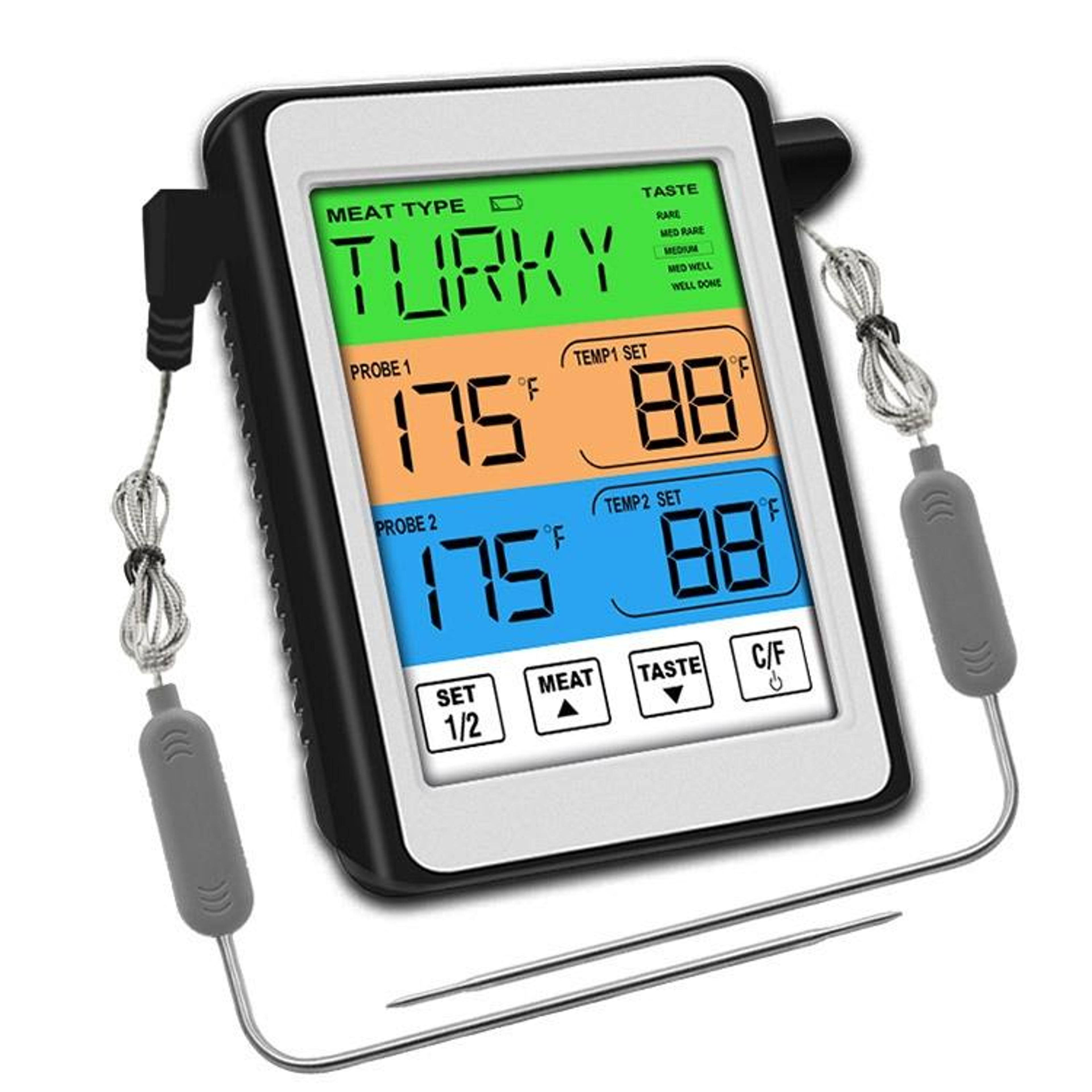 smart grill & kitchen thermometer with dual probes and color screen
