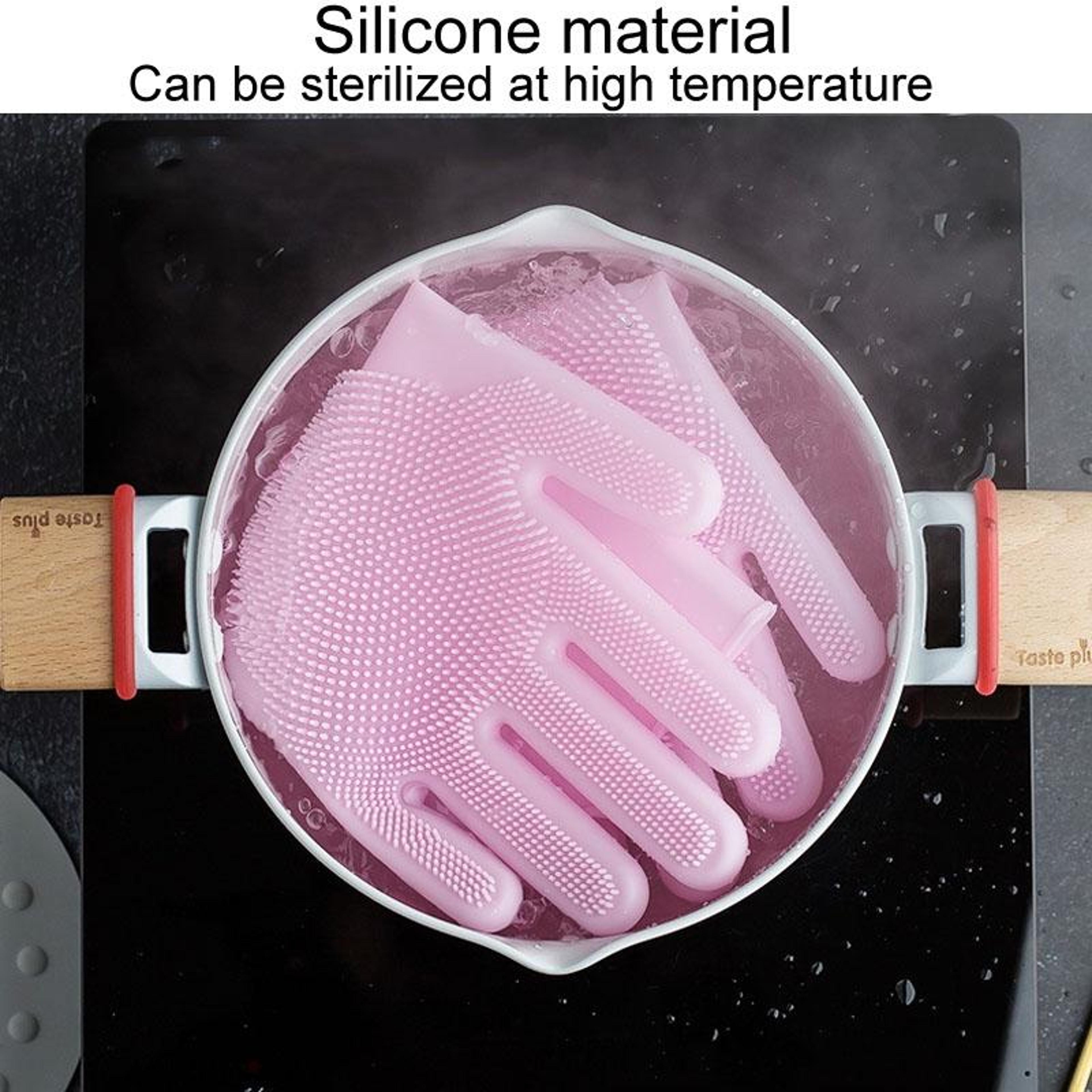 Silicone Dishwashing Gloves Reusable Kitchen Cleaning Gloves  Heat Resistant Household Mitts 4