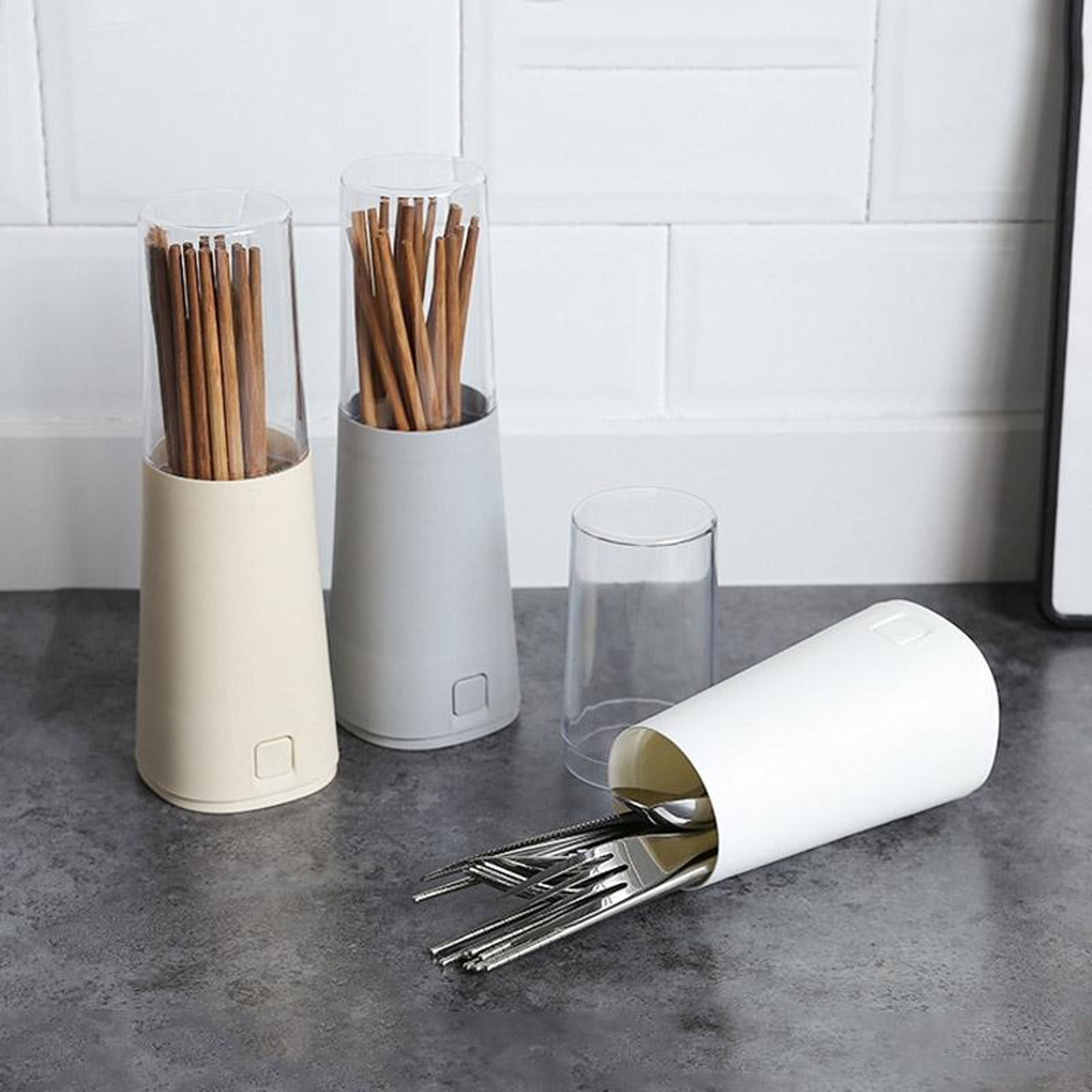 clarity dustproof cutlery holder with drainer countertop chopstick storage box with lid for kitchen organization