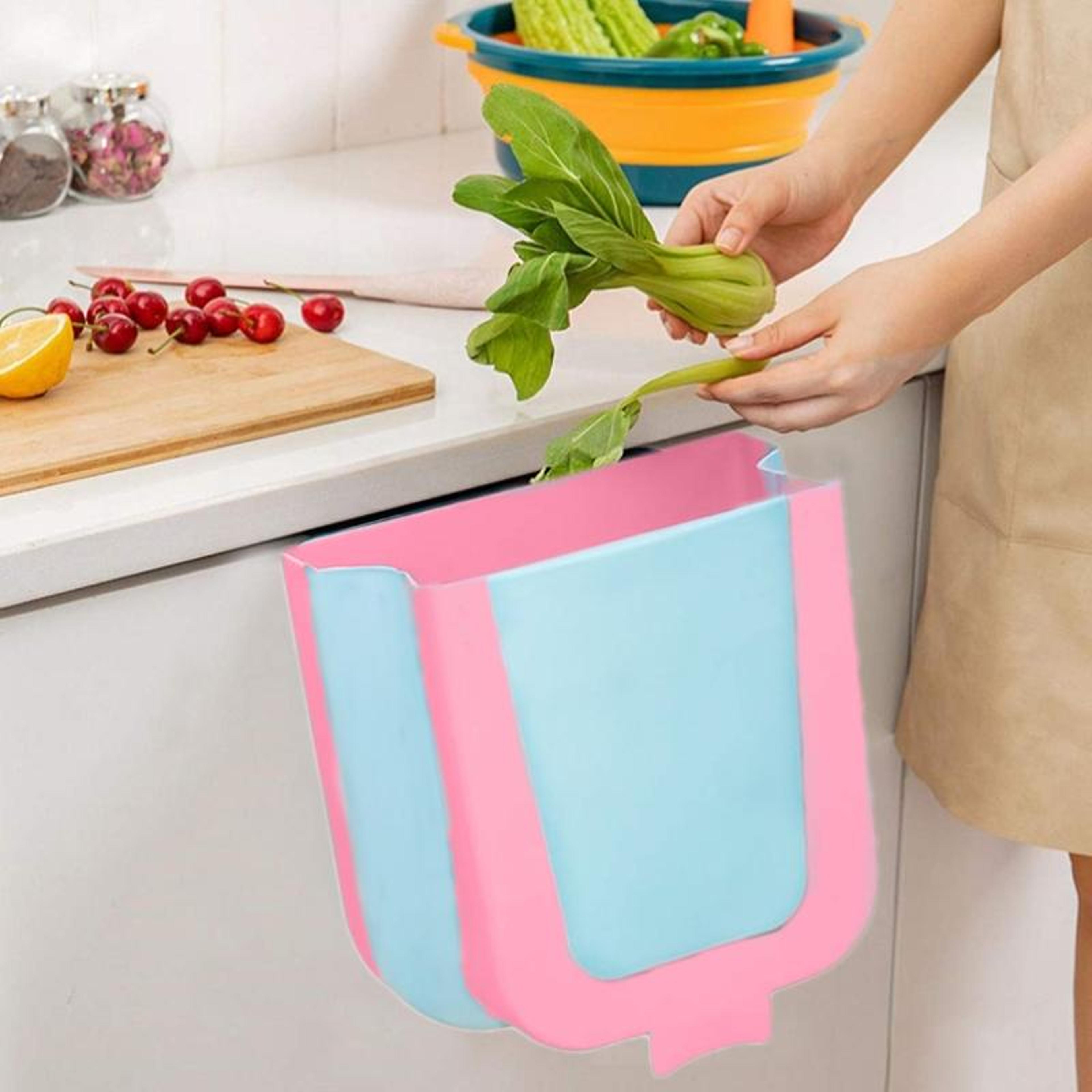 Space Saving Kitchen Hanging Folding Waste Bin Cabinet Door Trash Can 7
