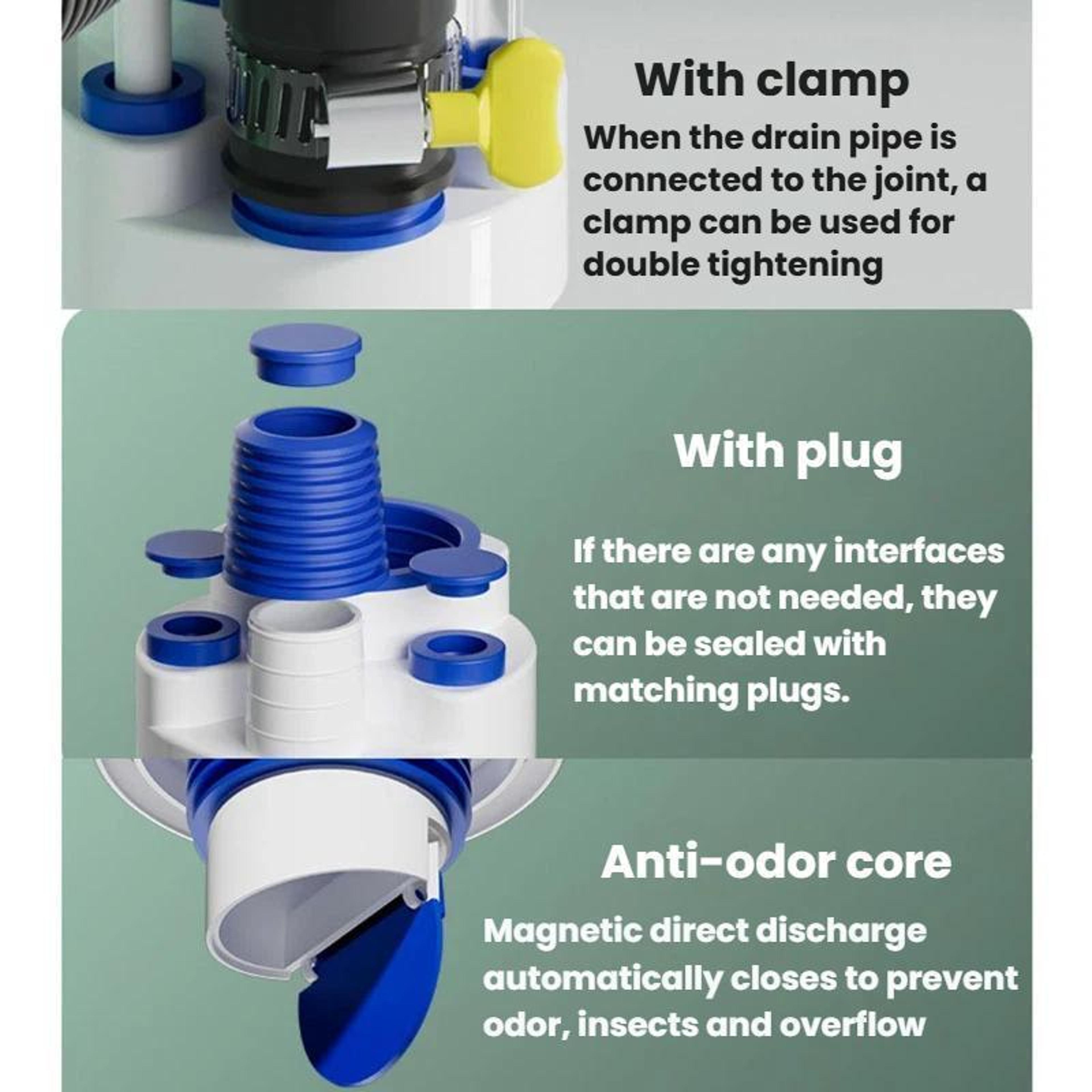 Universal Anti Odor PVC Drain Plug  Multi Size Pipe Diverter 2