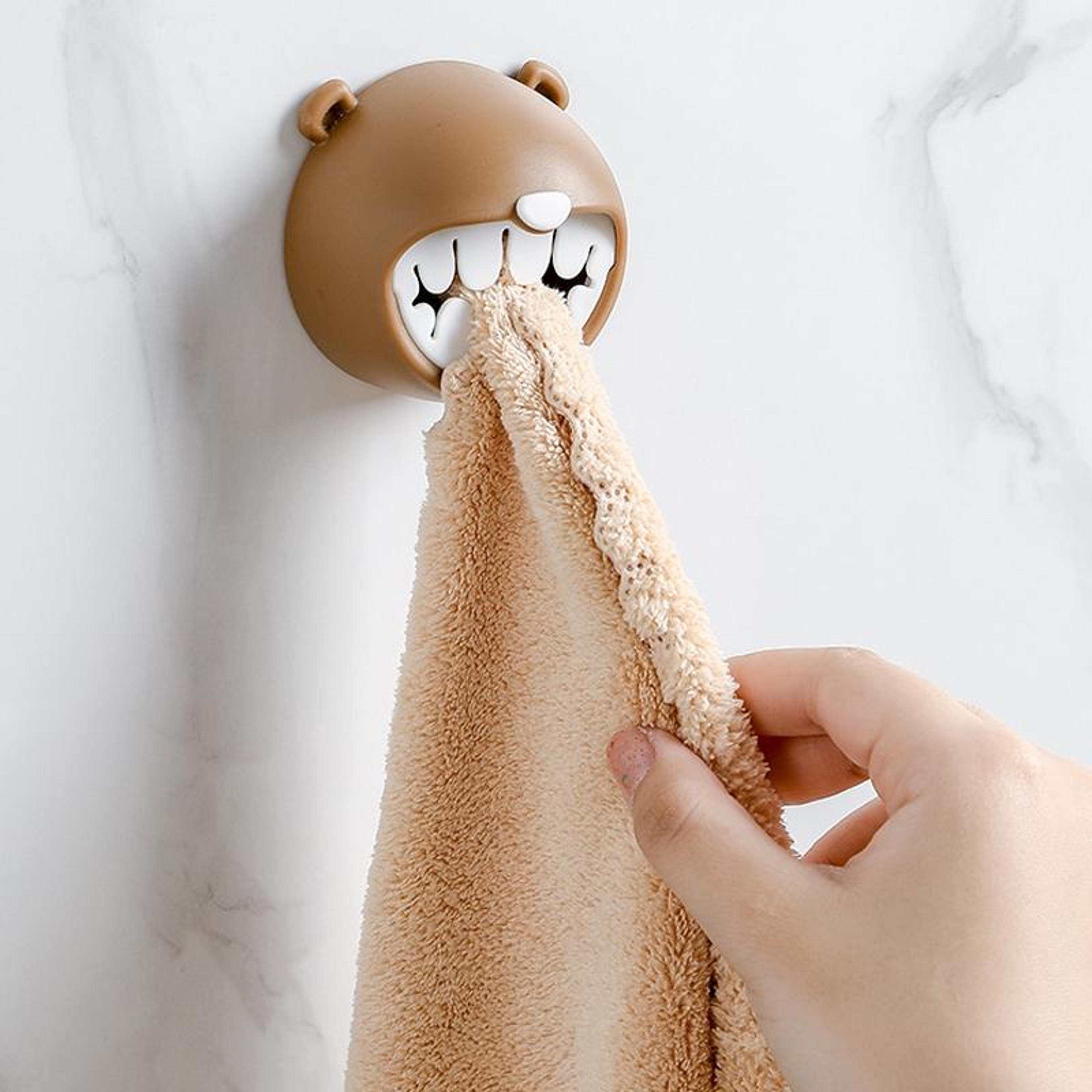 Bear PVC Wall Mounted Towel Holder Hook No Nail Bathroom  Kitchen Rack 7