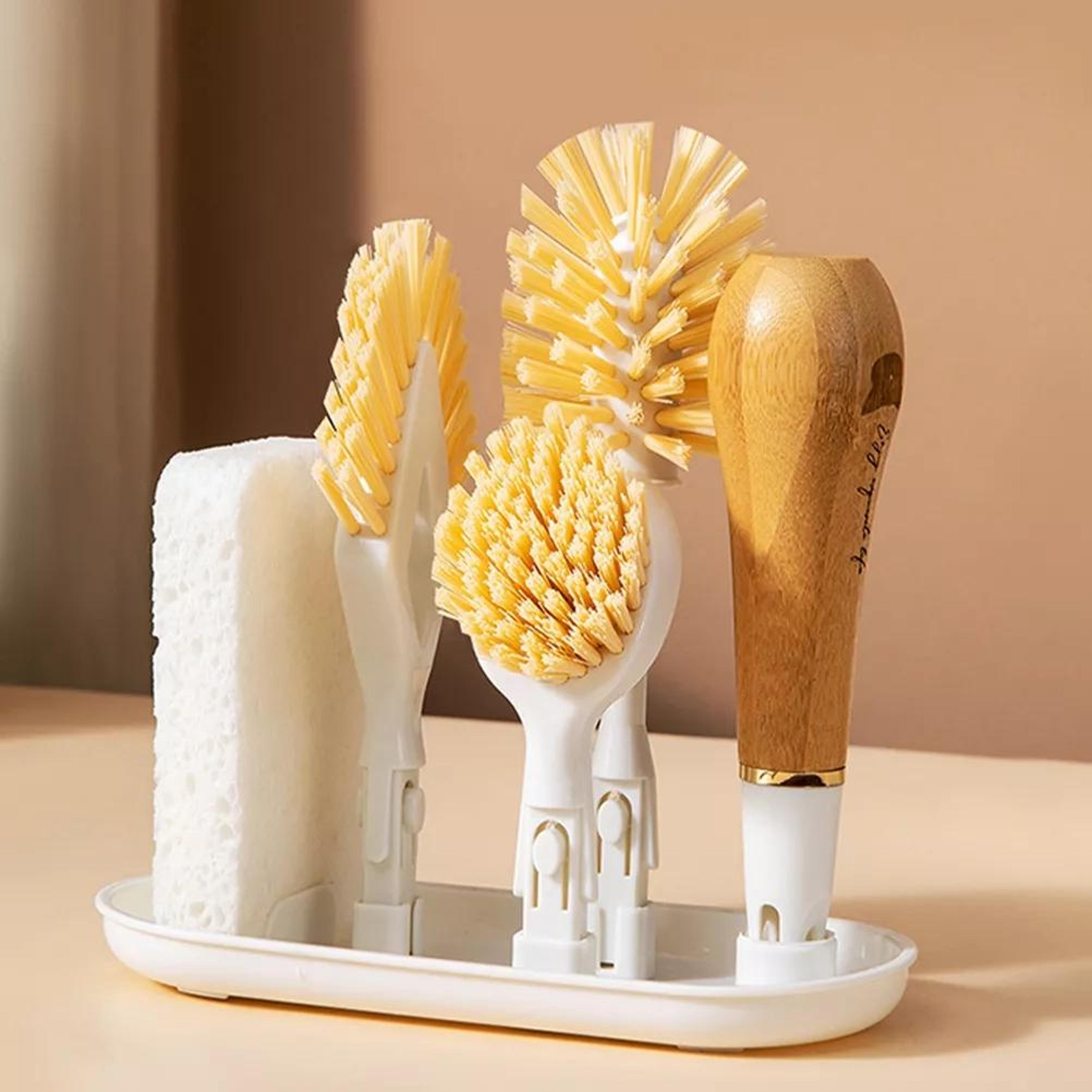 Premium Bamboo 4 In 1 Kitchen Cleaning Brush Set Multifunction Pot  Cup Scrubber 0
